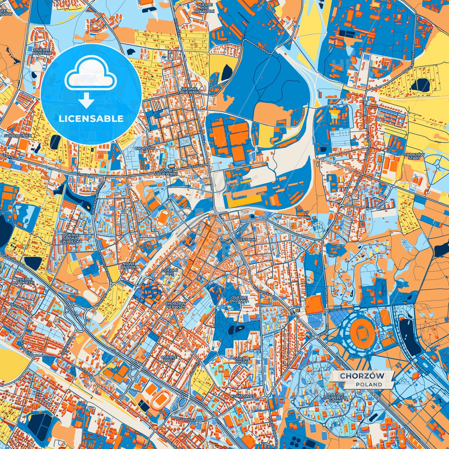 Canvas Print Template of Chorzów Street Map