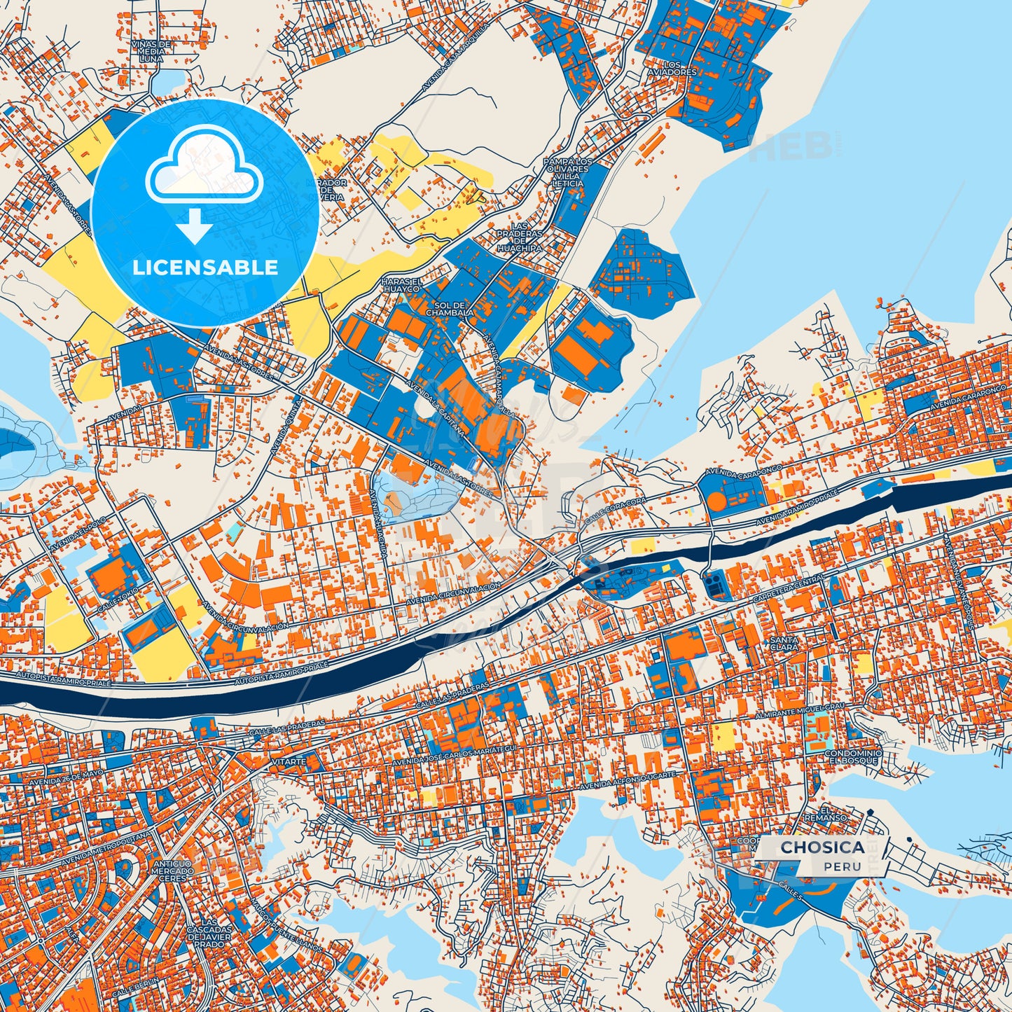 Canvas Print Template of Chosica Street Map