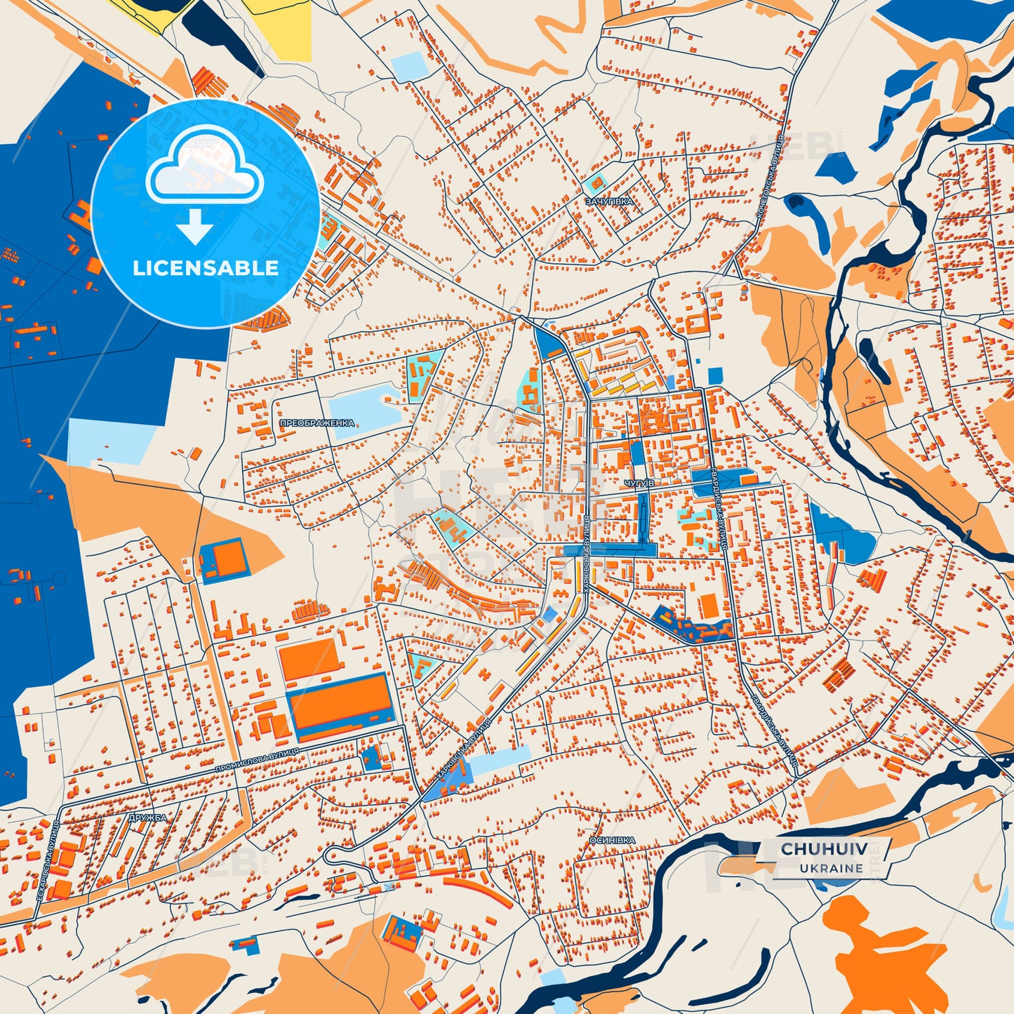 Canvas Print Template of Chuhuiv Street Map
