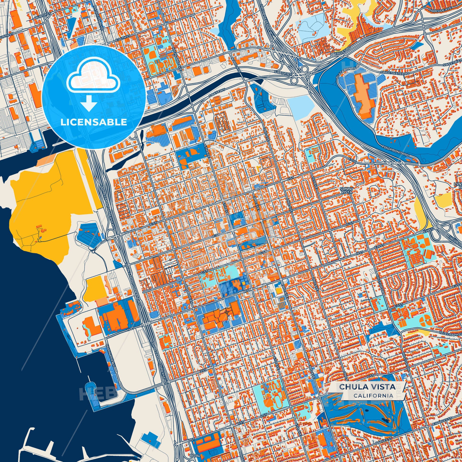 Canvas Print Template of Chula Vista Street Map