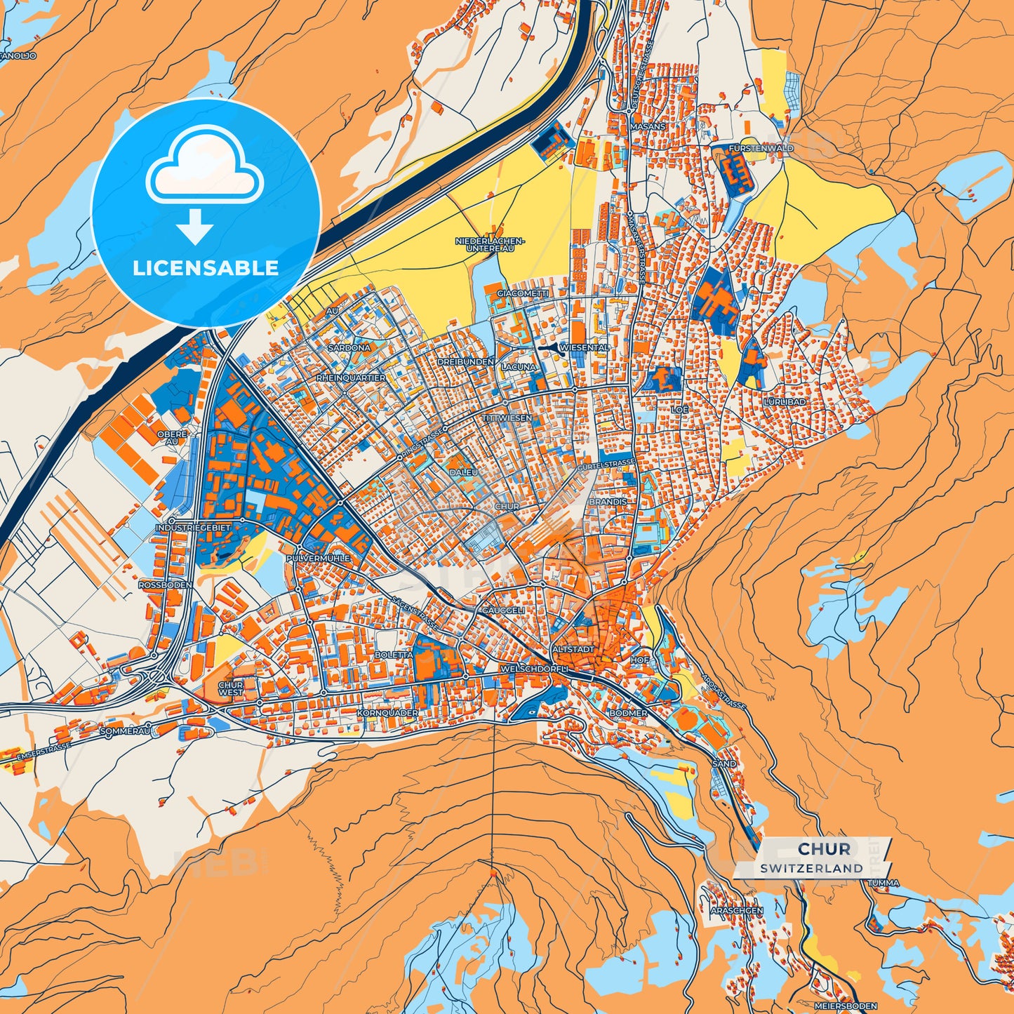 Canvas Print Template of Chur Street Map