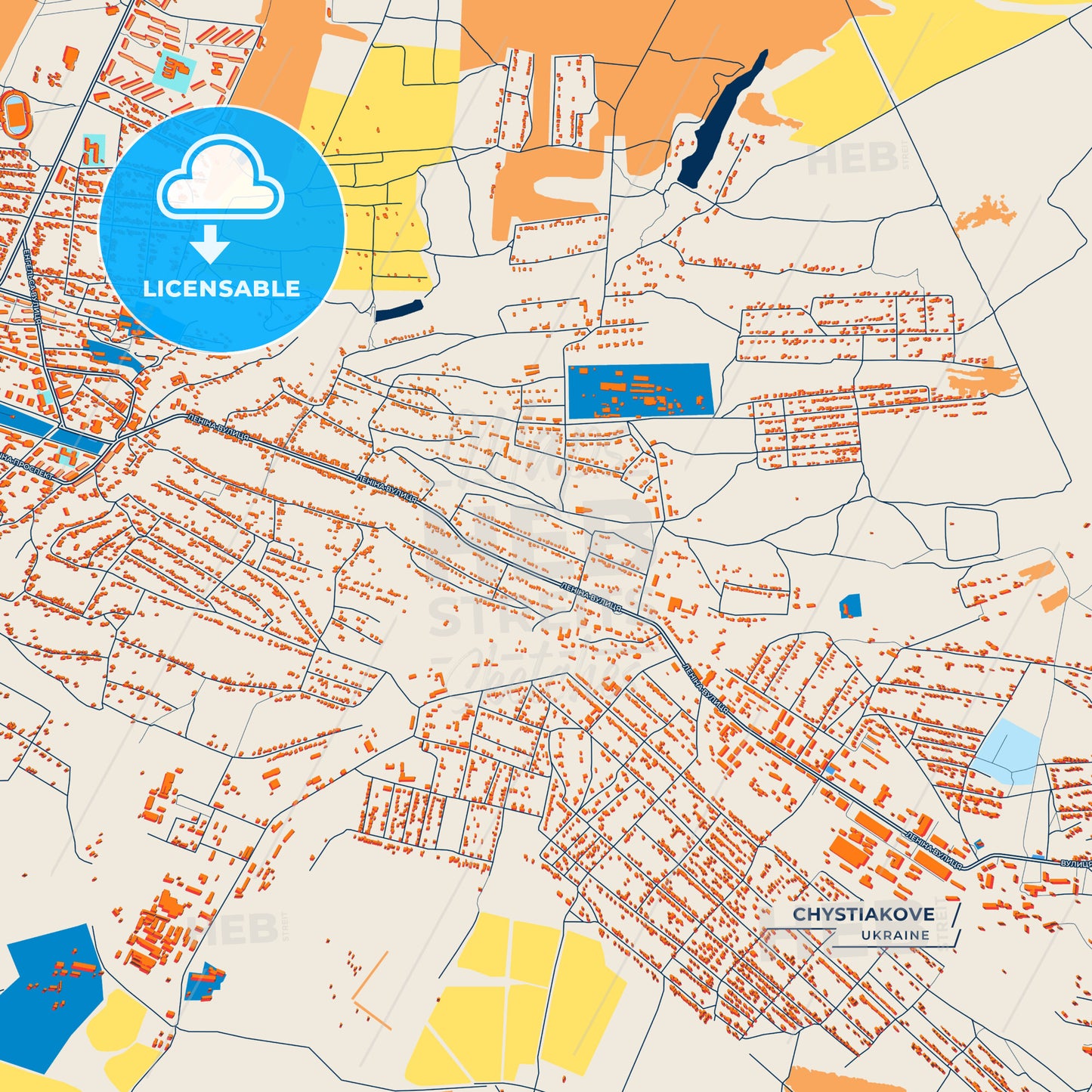 Canvas Print Template of Chystiakove Street Map