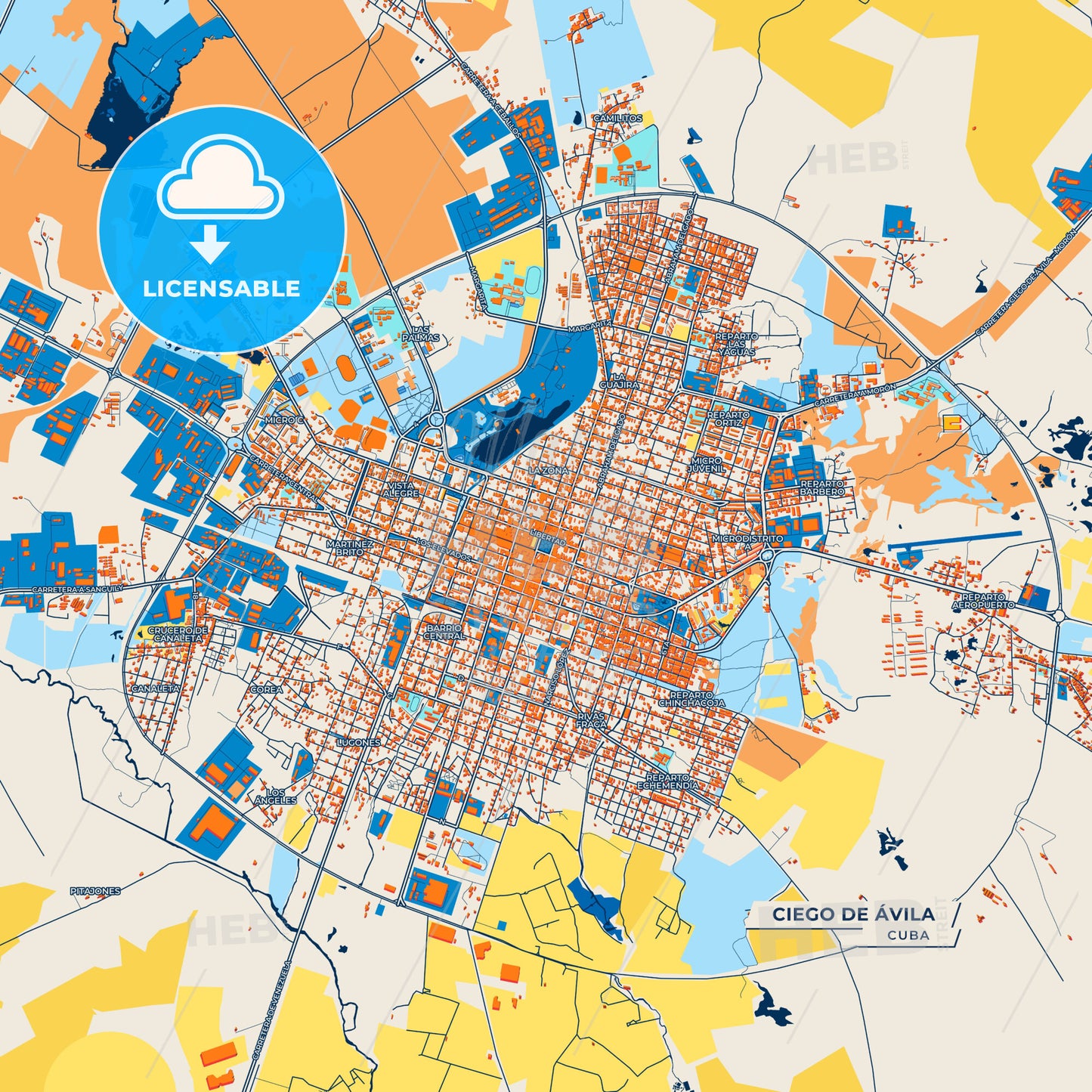 Canvas Print Template of Ciego de Ávila Street Map