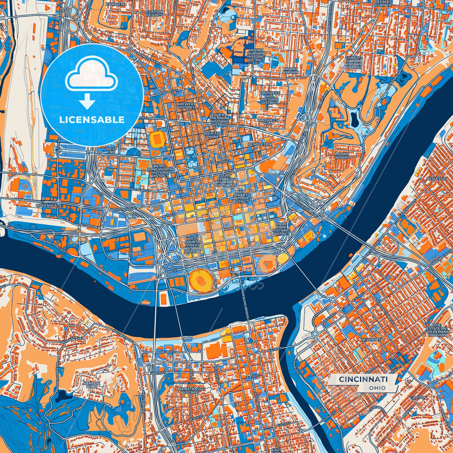 Canvas Print Template of Cincinnati Street Map