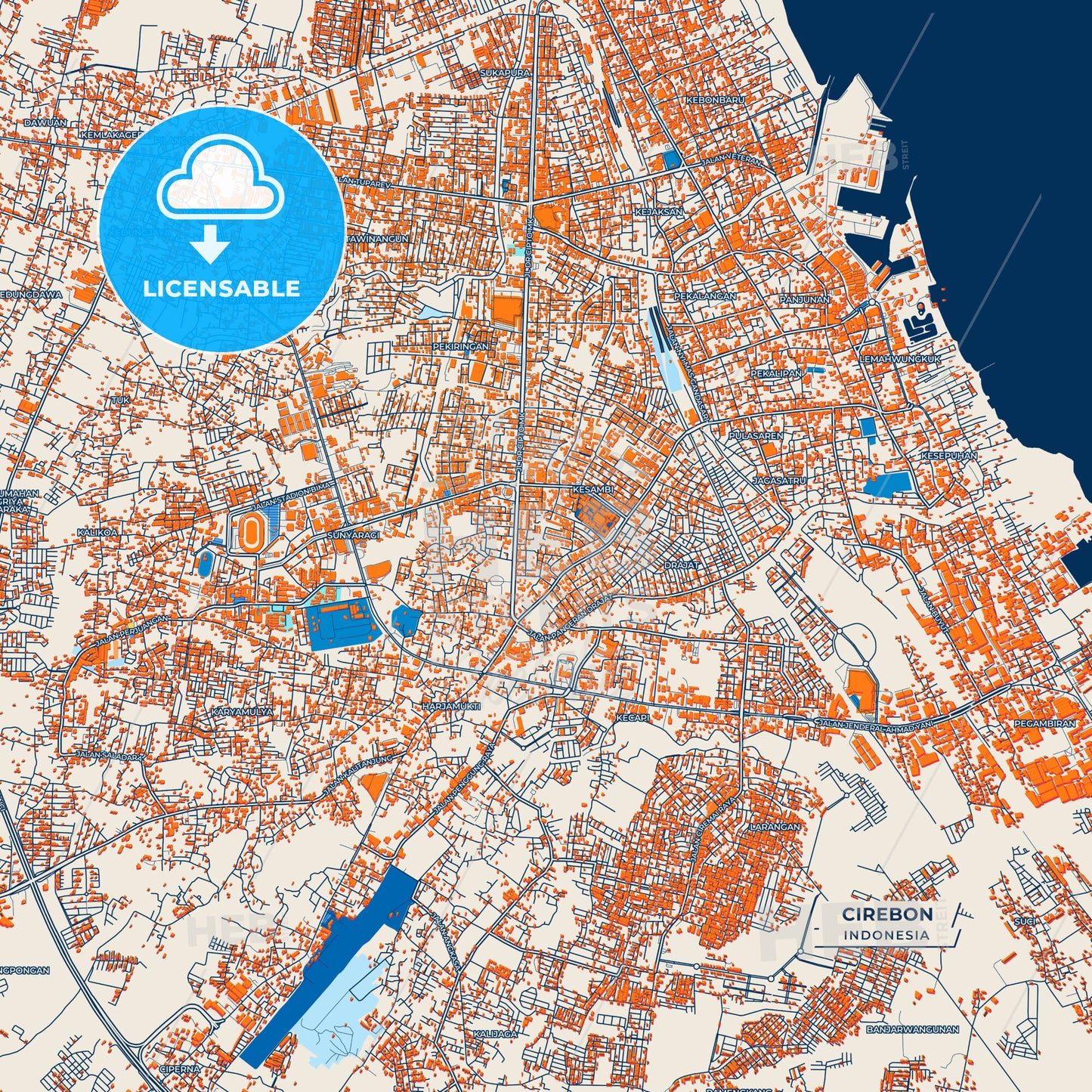 Canvas Print Template of Cirebon Street Map
