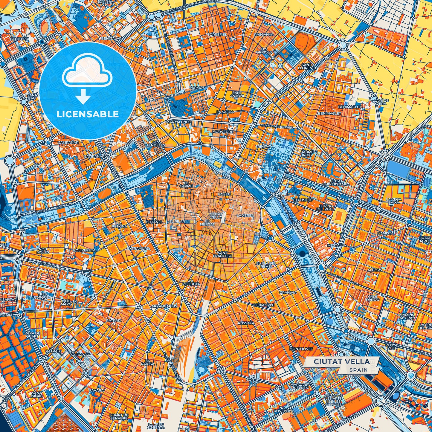 Canvas Print Template of Ciutat Vella Street Map
