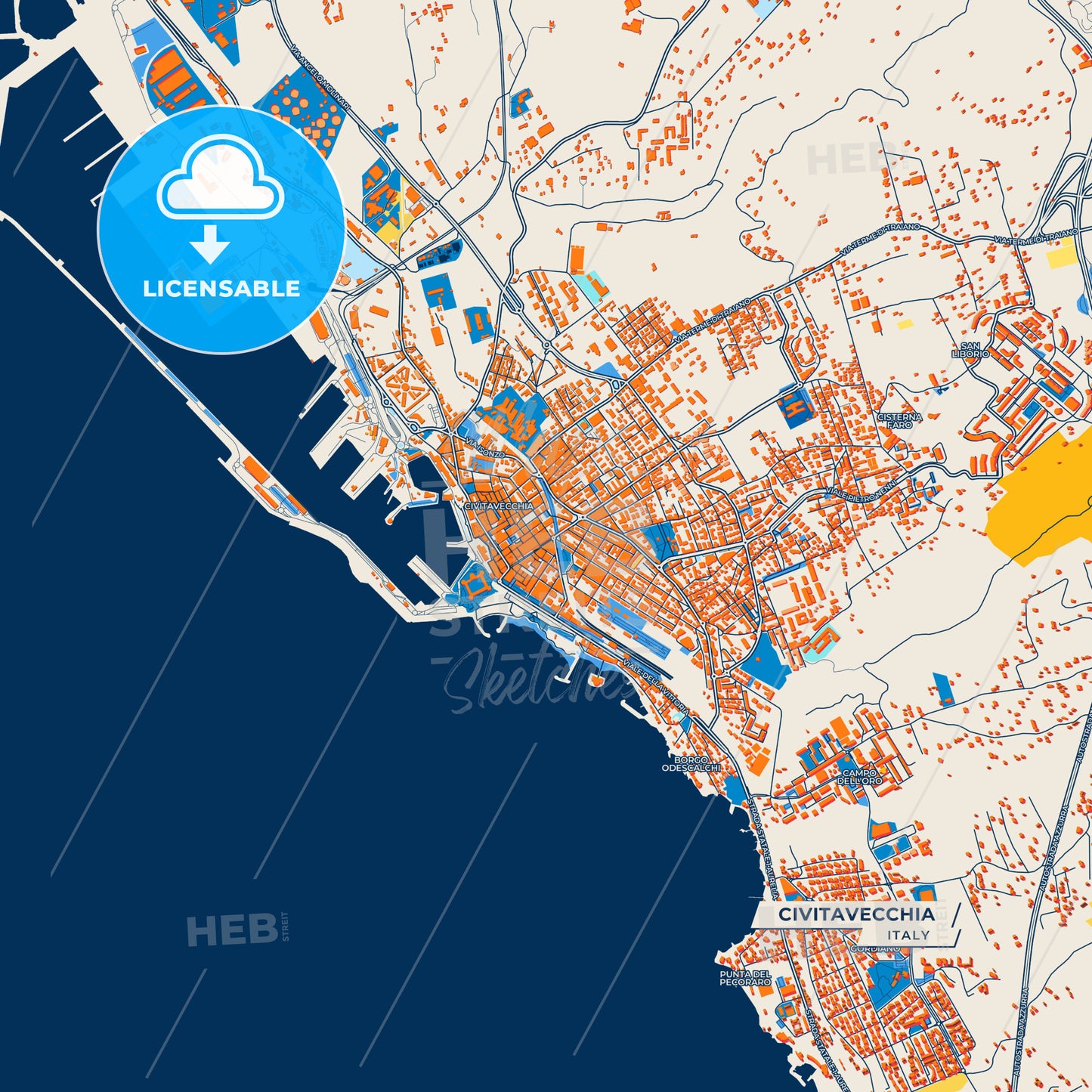Canvas Print Template of Civitavecchia Street Map