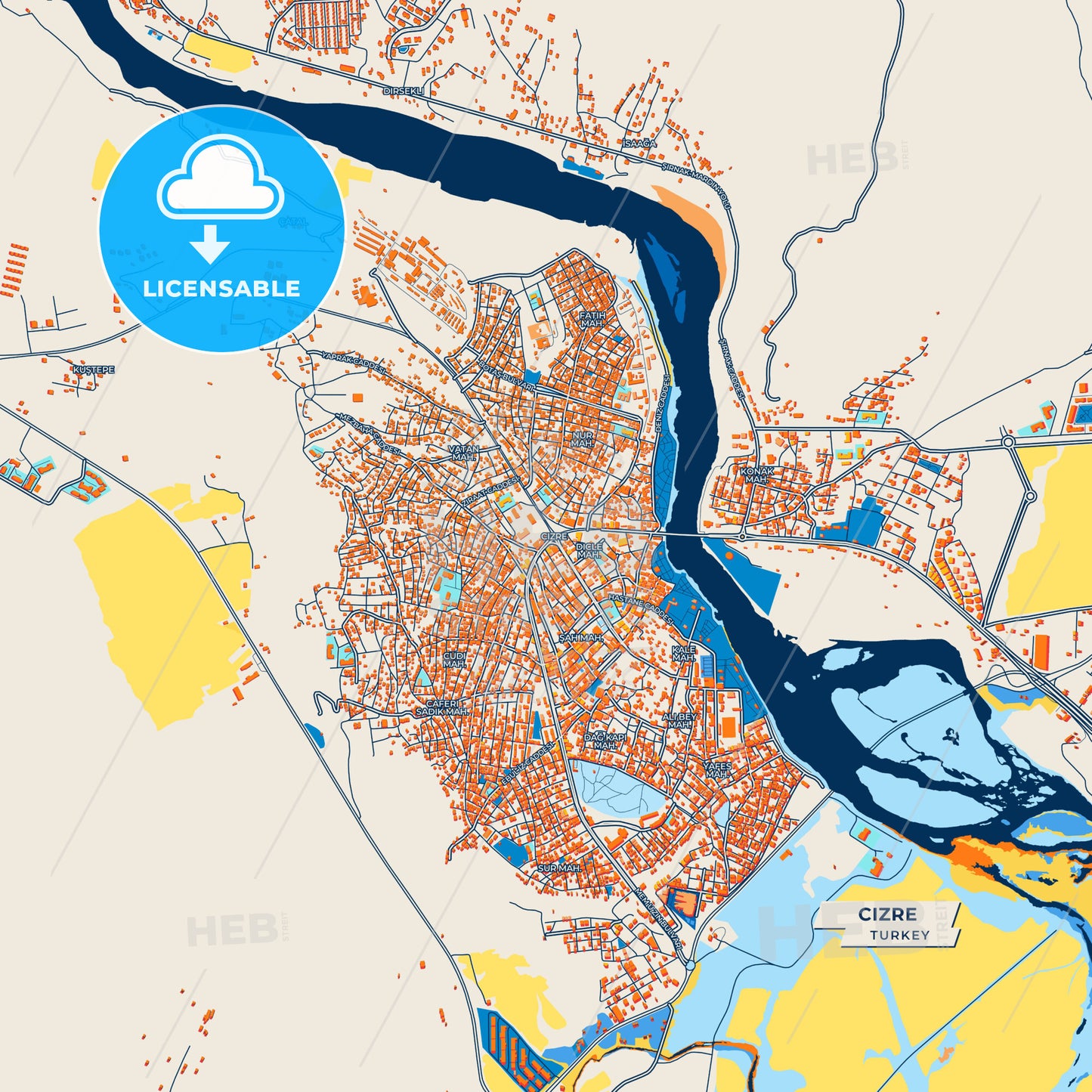 Canvas Print Template of Cizre Street Map
