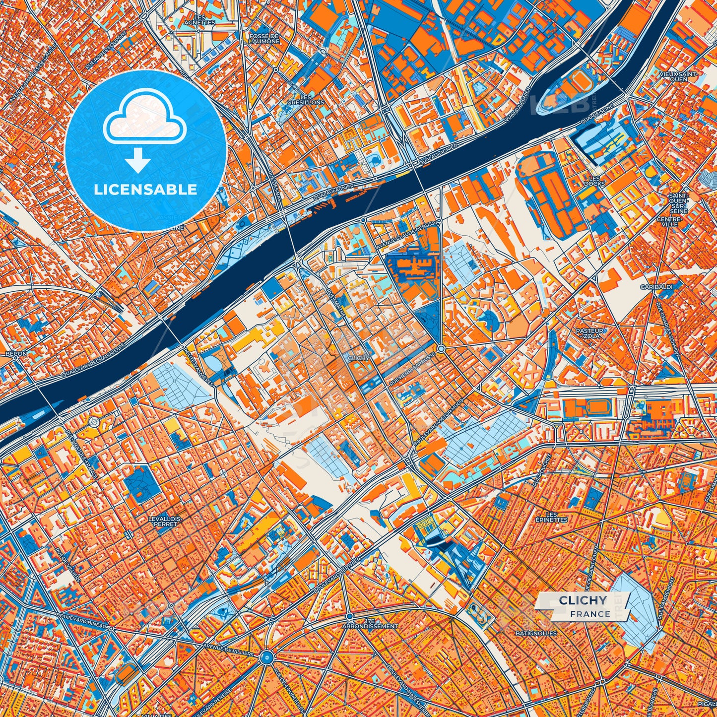 Canvas Print Template of Clichy Street Map