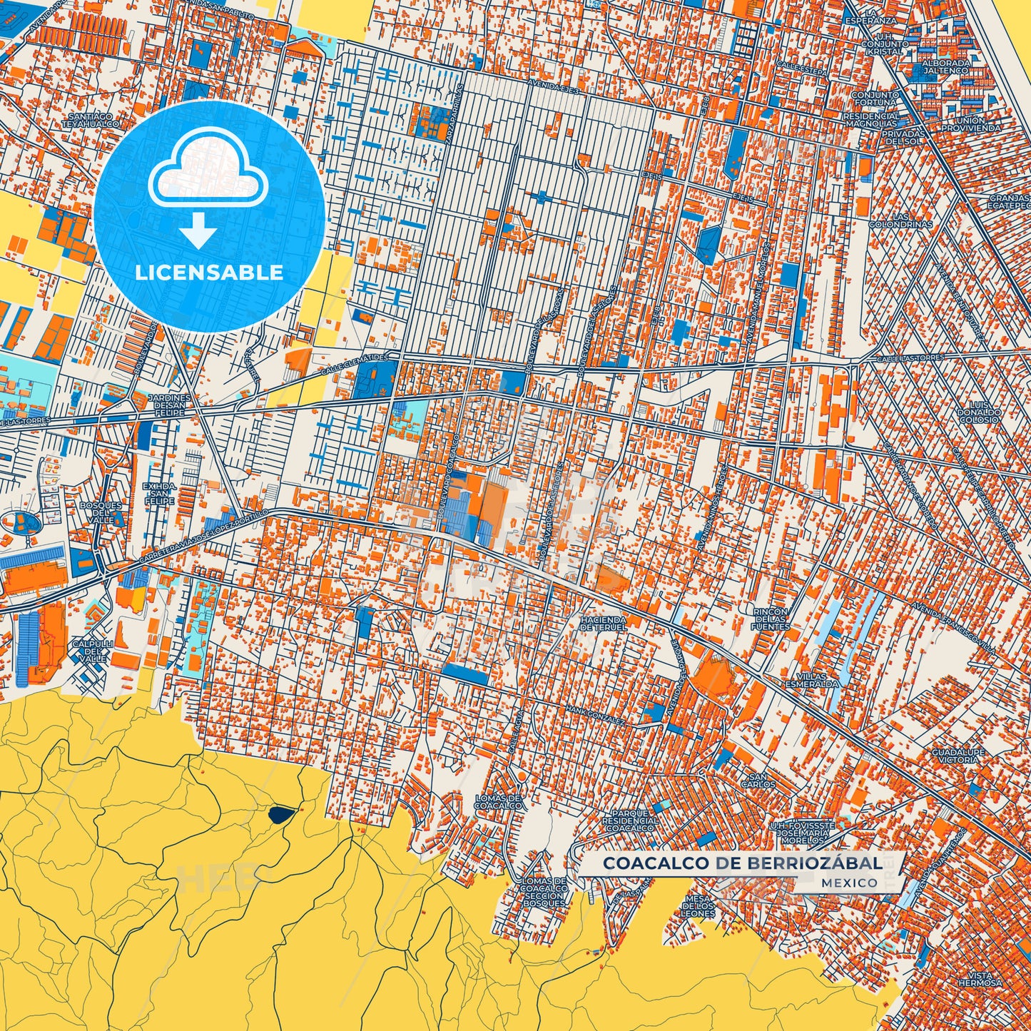 Canvas Print Template of Coacalco de Berriozábal Street Map