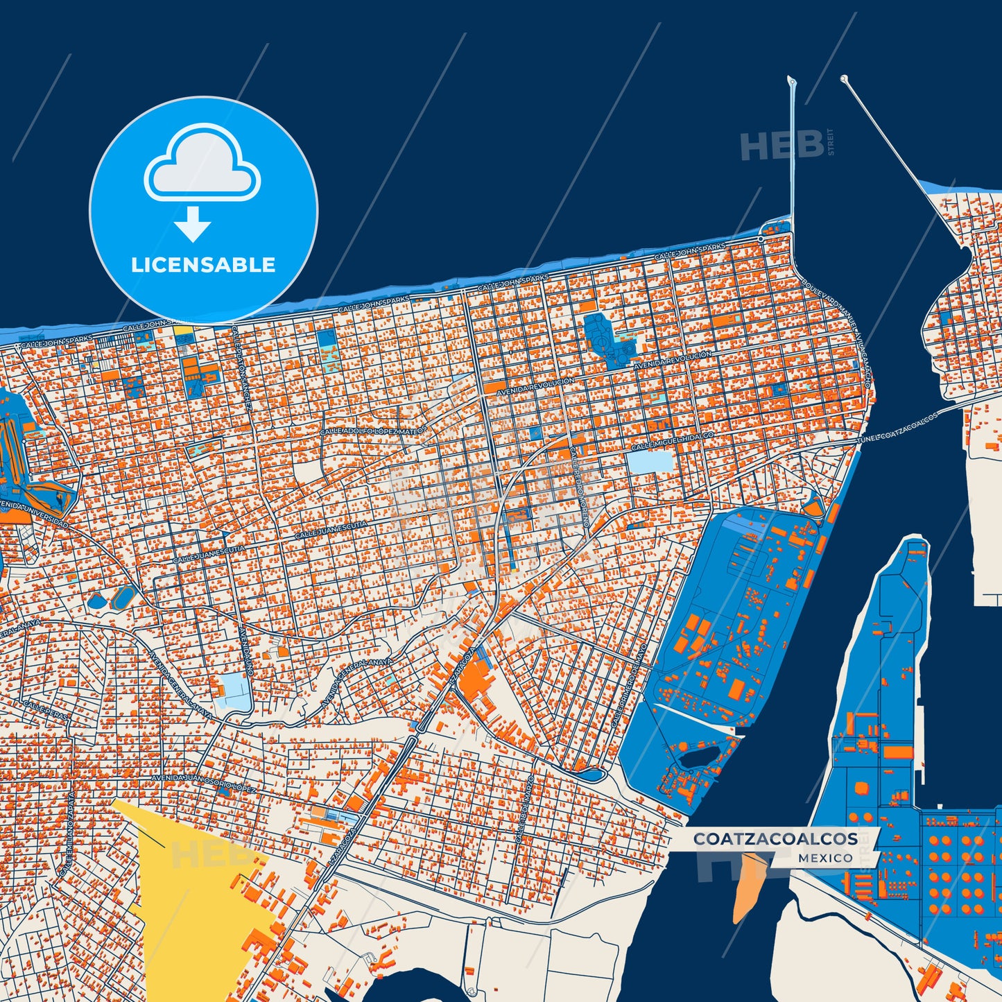 Canvas Print Template of Coatzacoalcos Street Map