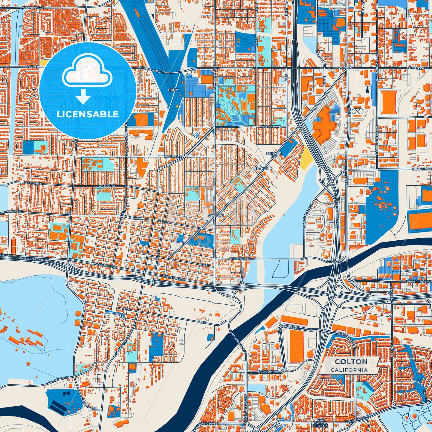 Canvas Print Template of Colton Street Map