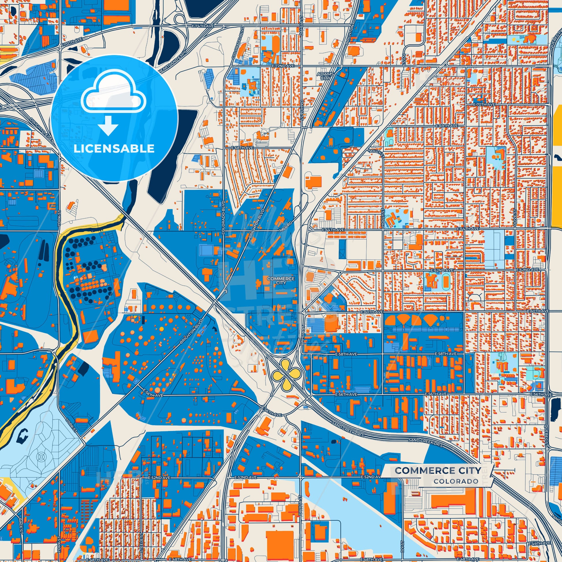 Canvas Print Template of Commerce City Street Map