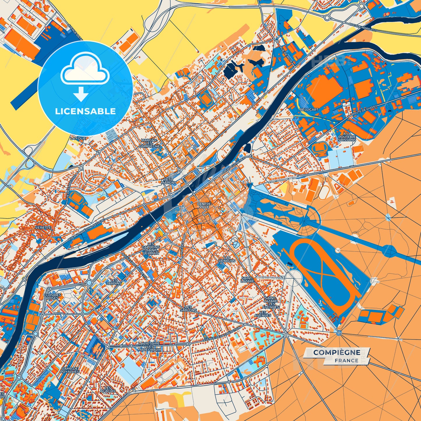 Canvas Print Template of Compiègne Street Map