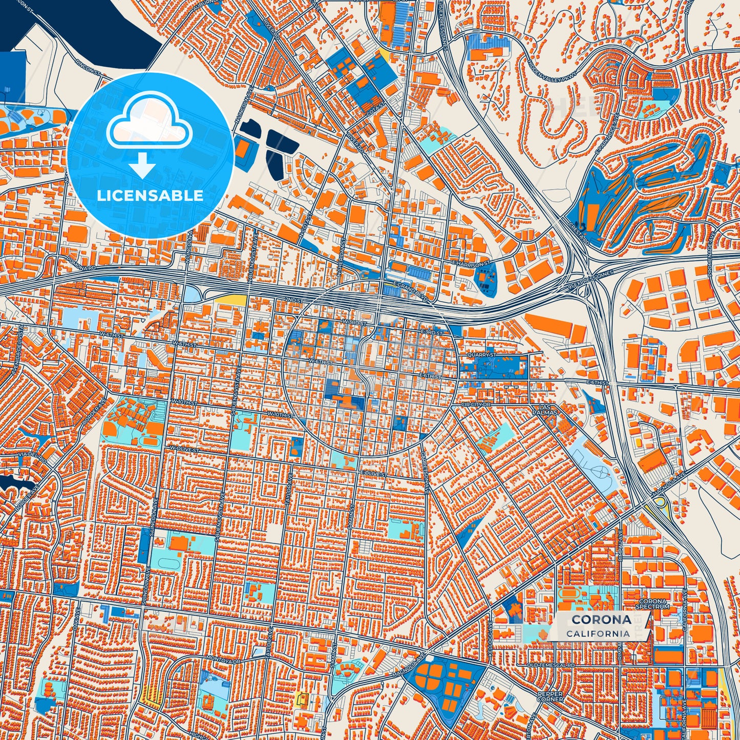 Canvas Print Template of Corona Street Map