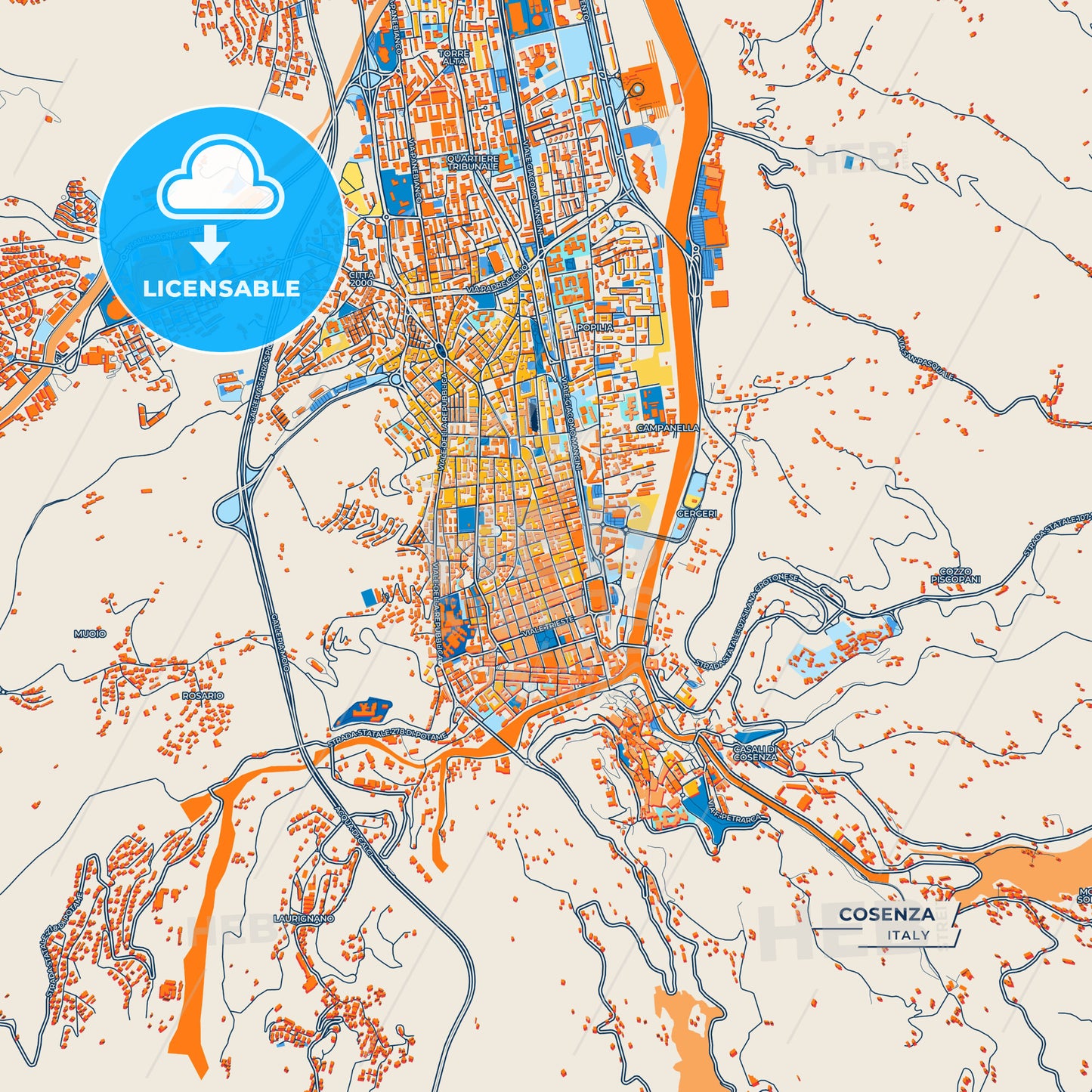 Canvas Print Template of Cosenza Street Map