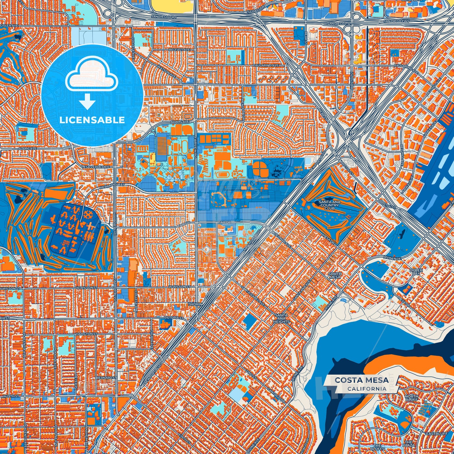 Canvas Print Template of Costa Mesa Street Map