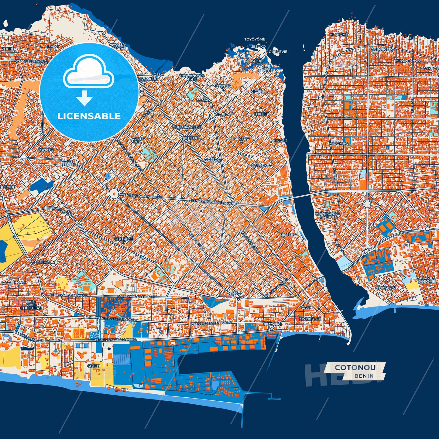 Canvas Print Template of Cotonou Street Map