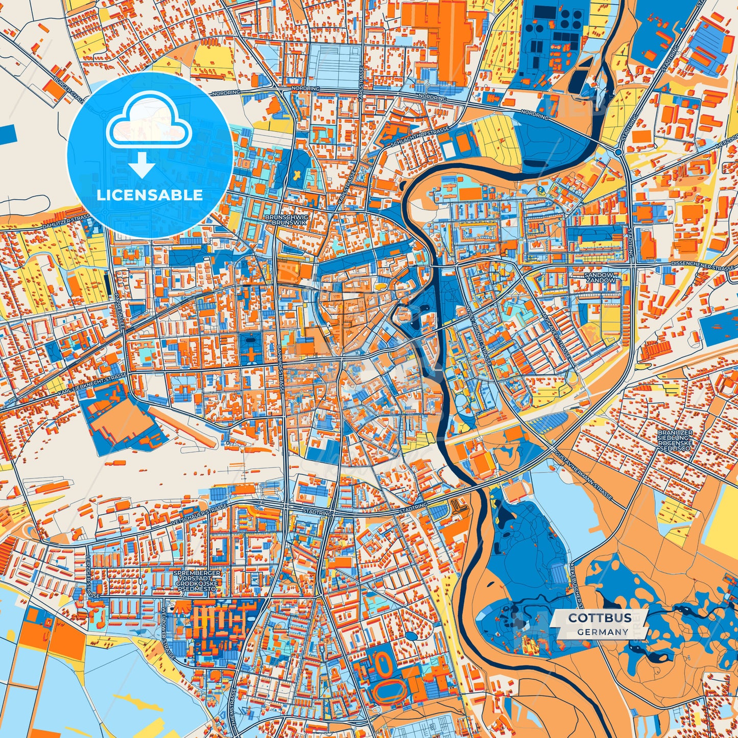 Canvas Print Template of Cottbus Street Map