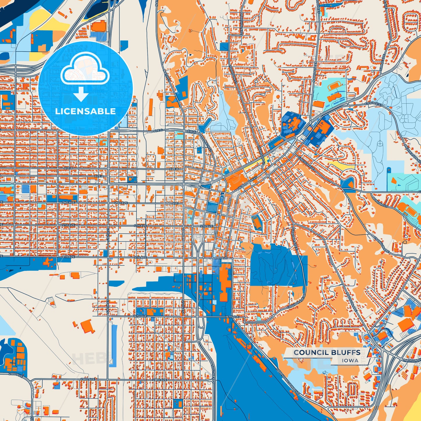 Canvas Print Template of Council Bluffs Street Map
