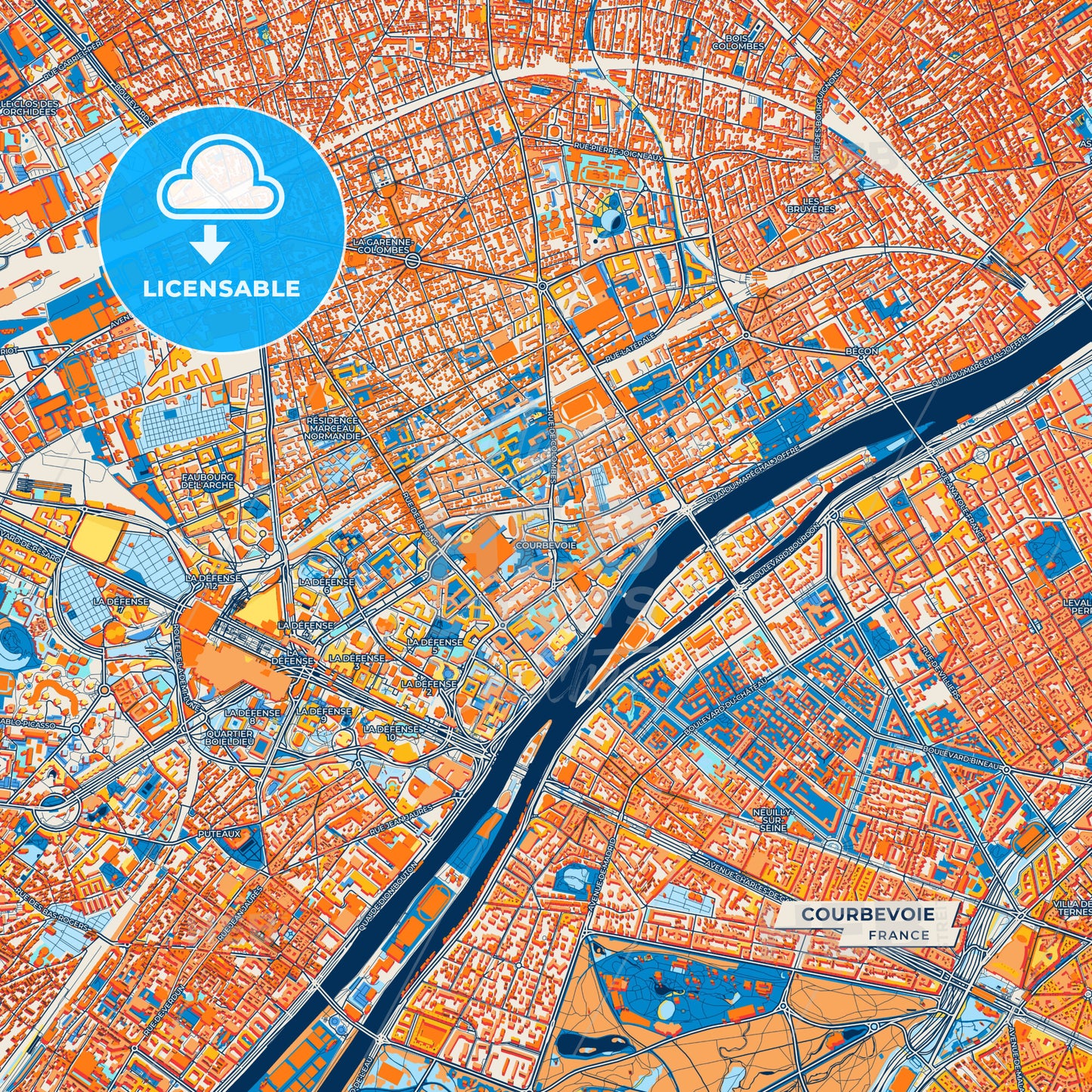 Canvas Print Template of Courbevoie Street Map