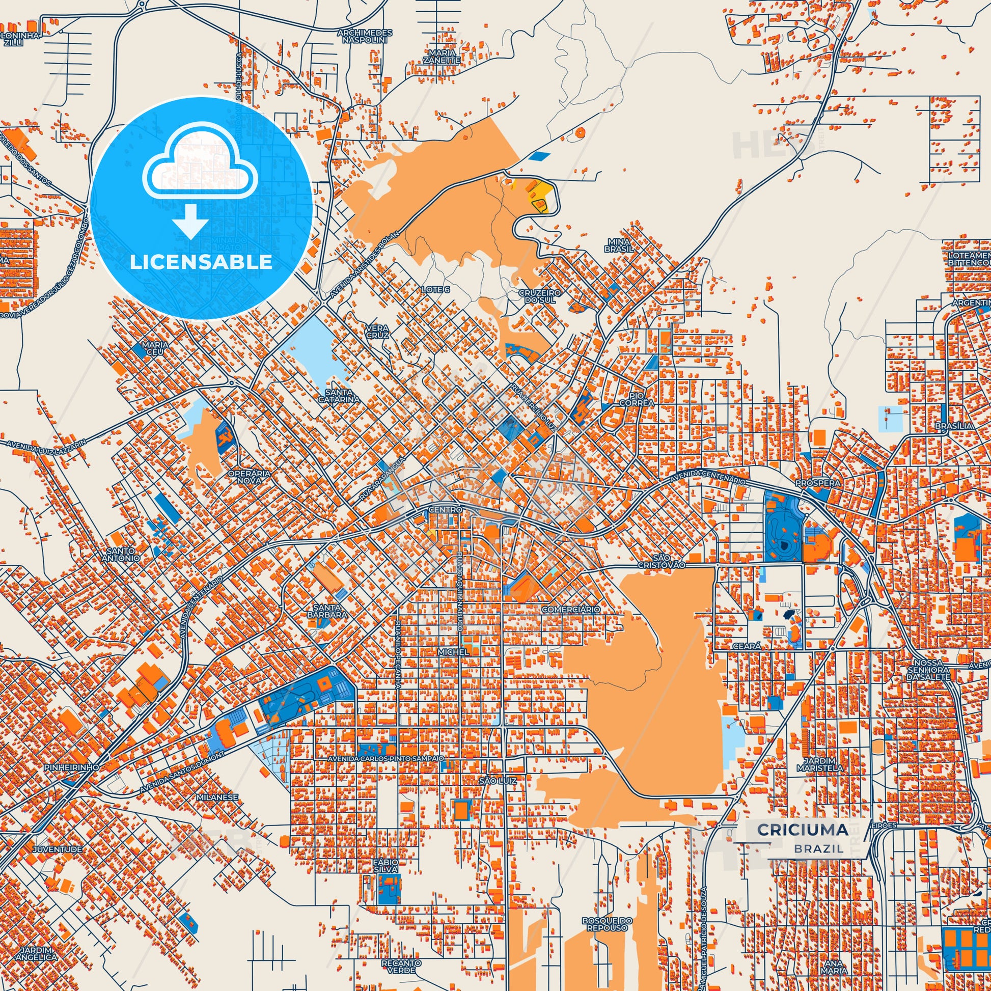 Canvas Print Template of Criciuma Street Map