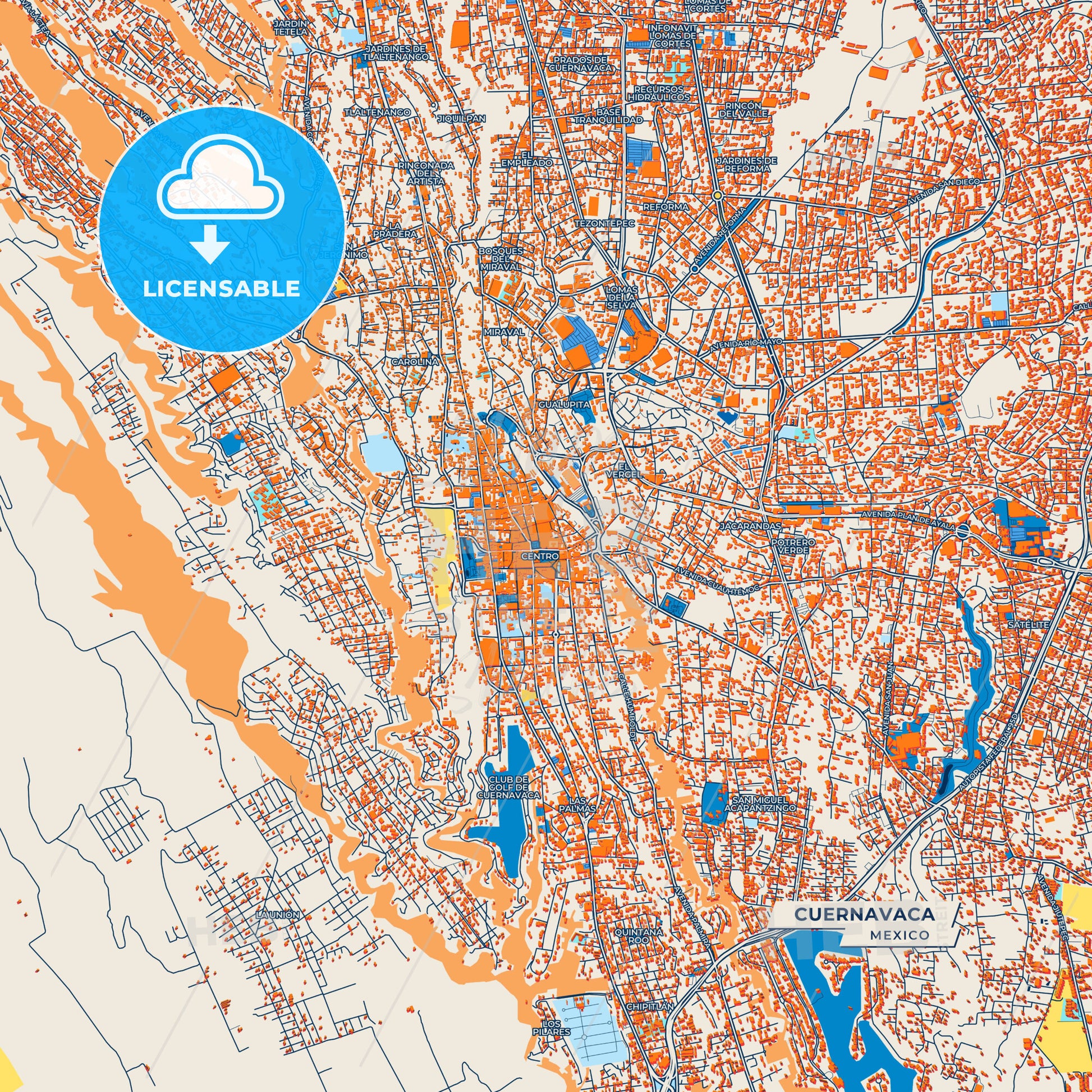 Canvas Print Template of Cuernavaca Street Map