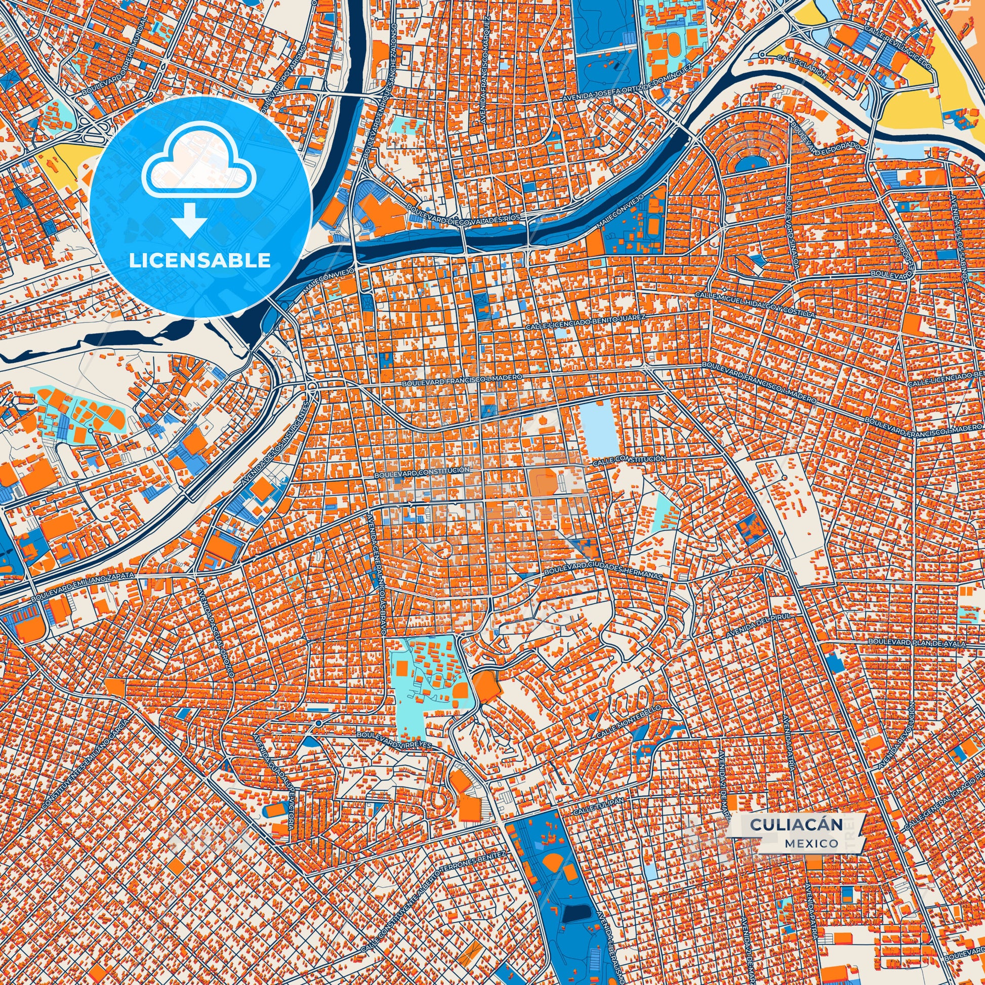 Canvas Print Template of Culiacán Street Map