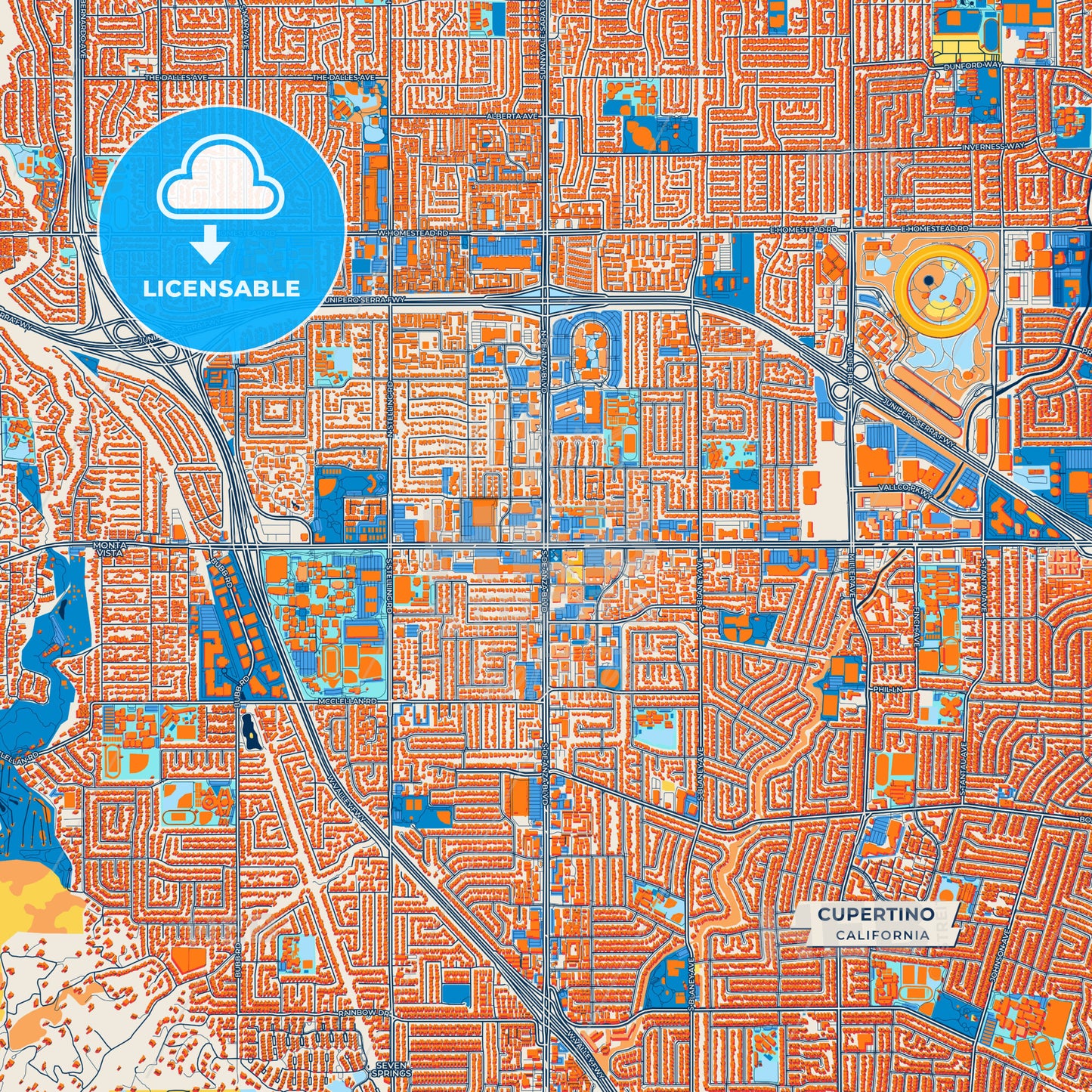 Canvas Print Template of Cupertino Street Map