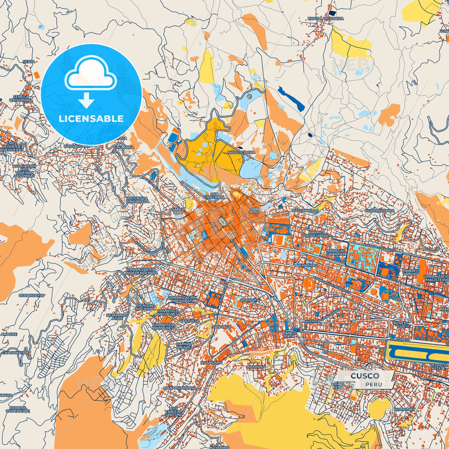 Canvas Print Template of Cusco Street Map