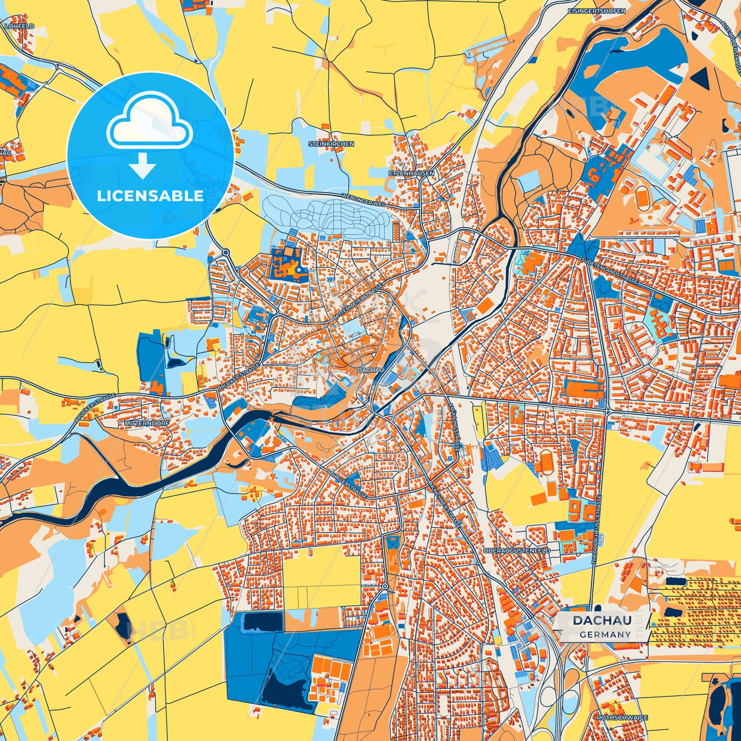 Canvas Print Template of Dachau Street Map