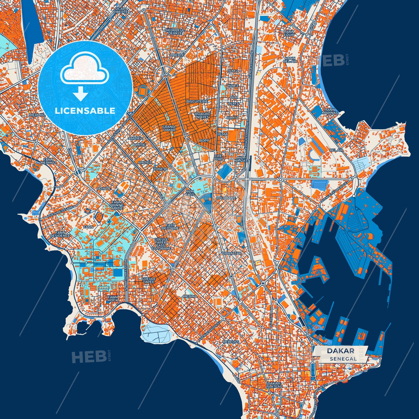 Canvas Print Template of Dakar Street Map