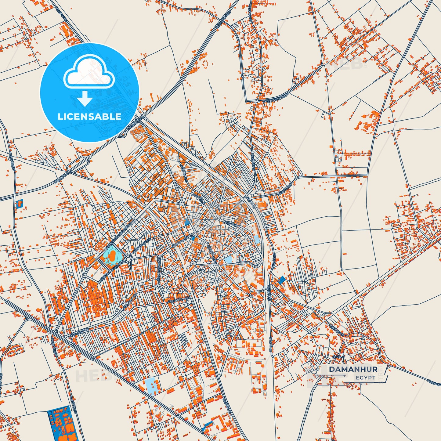 Canvas Print Template of Damanhur Street Map