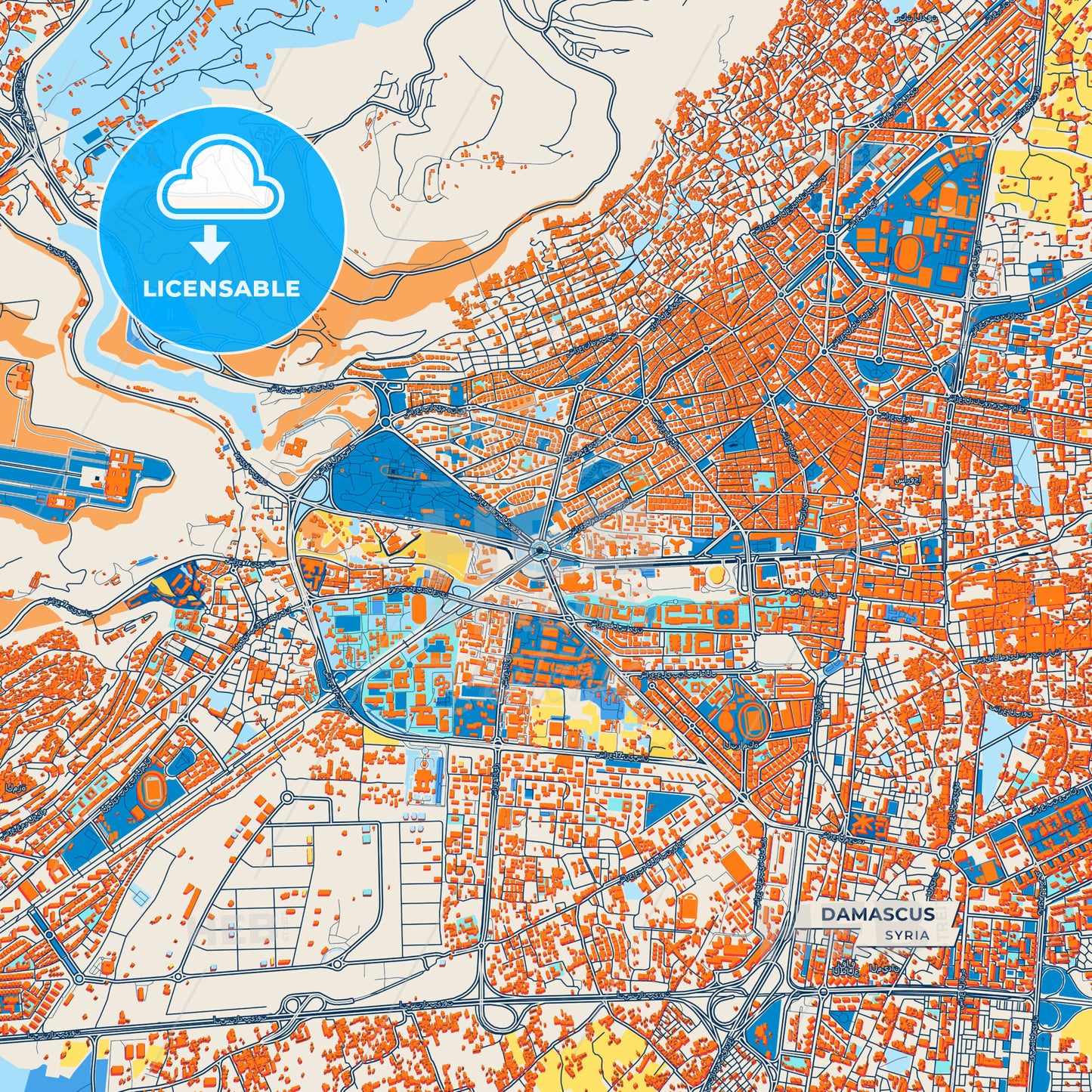 Canvas Print Template of Damascus Street Map