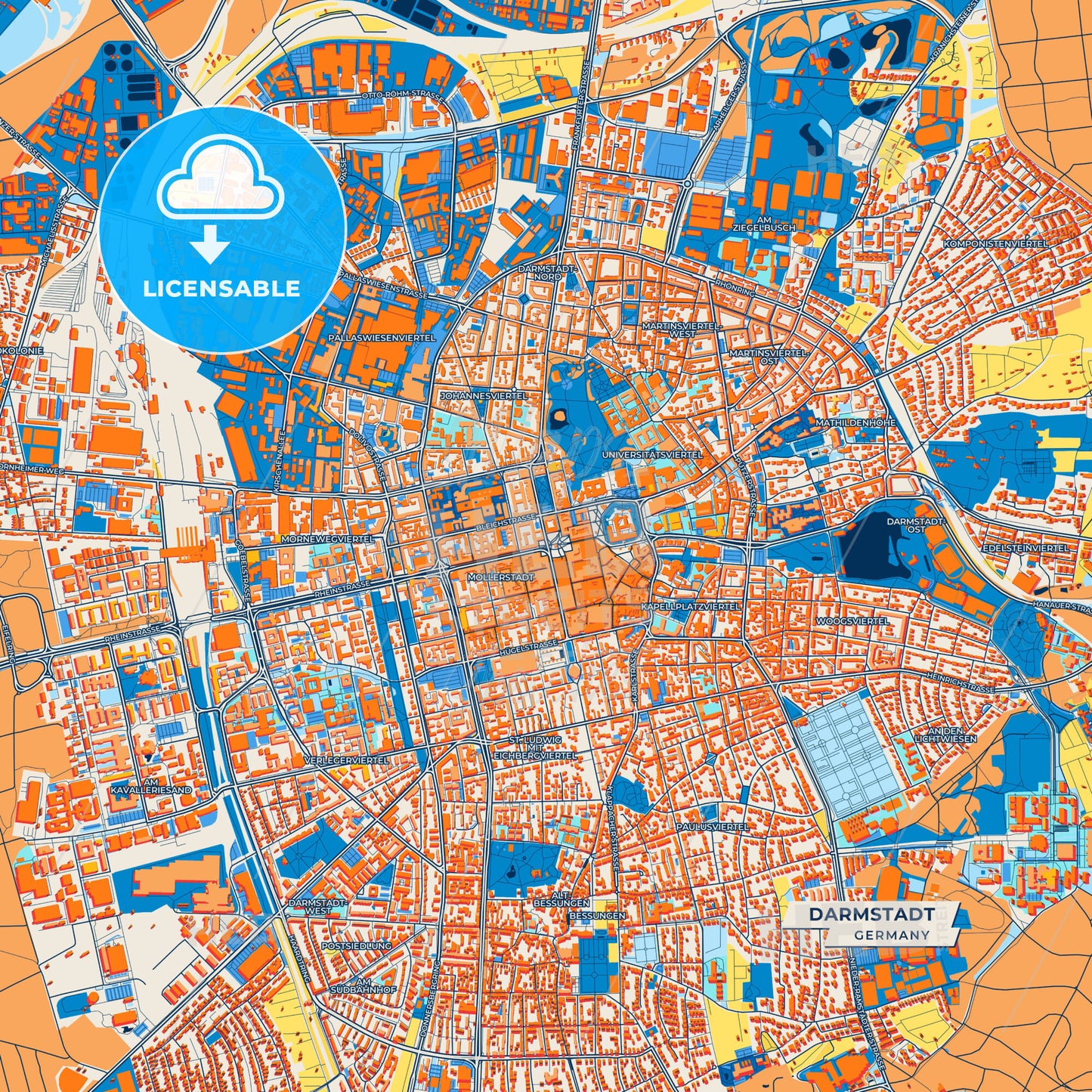 Canvas Print Template of Darmstadt Street Map
