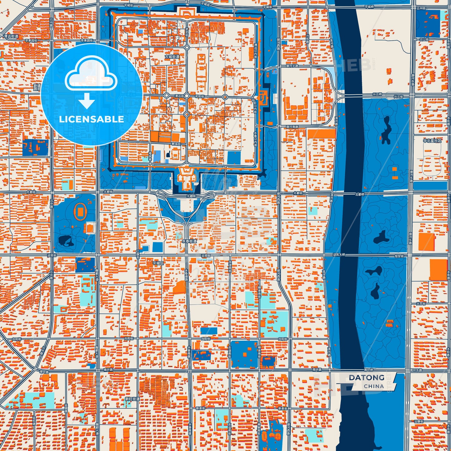 Canvas Print Template of Datong Street Map