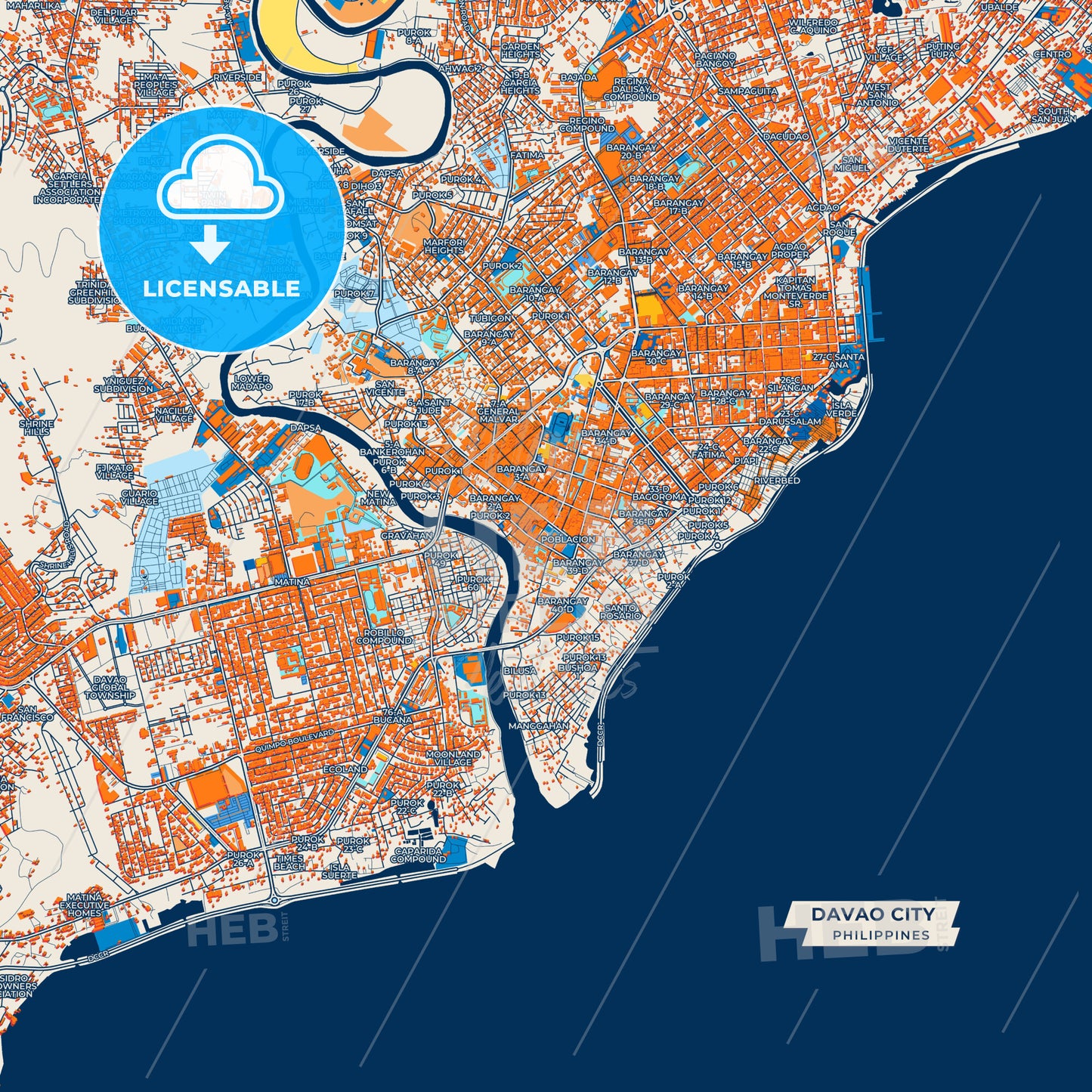 Canvas Print Template of Davao City Street Map