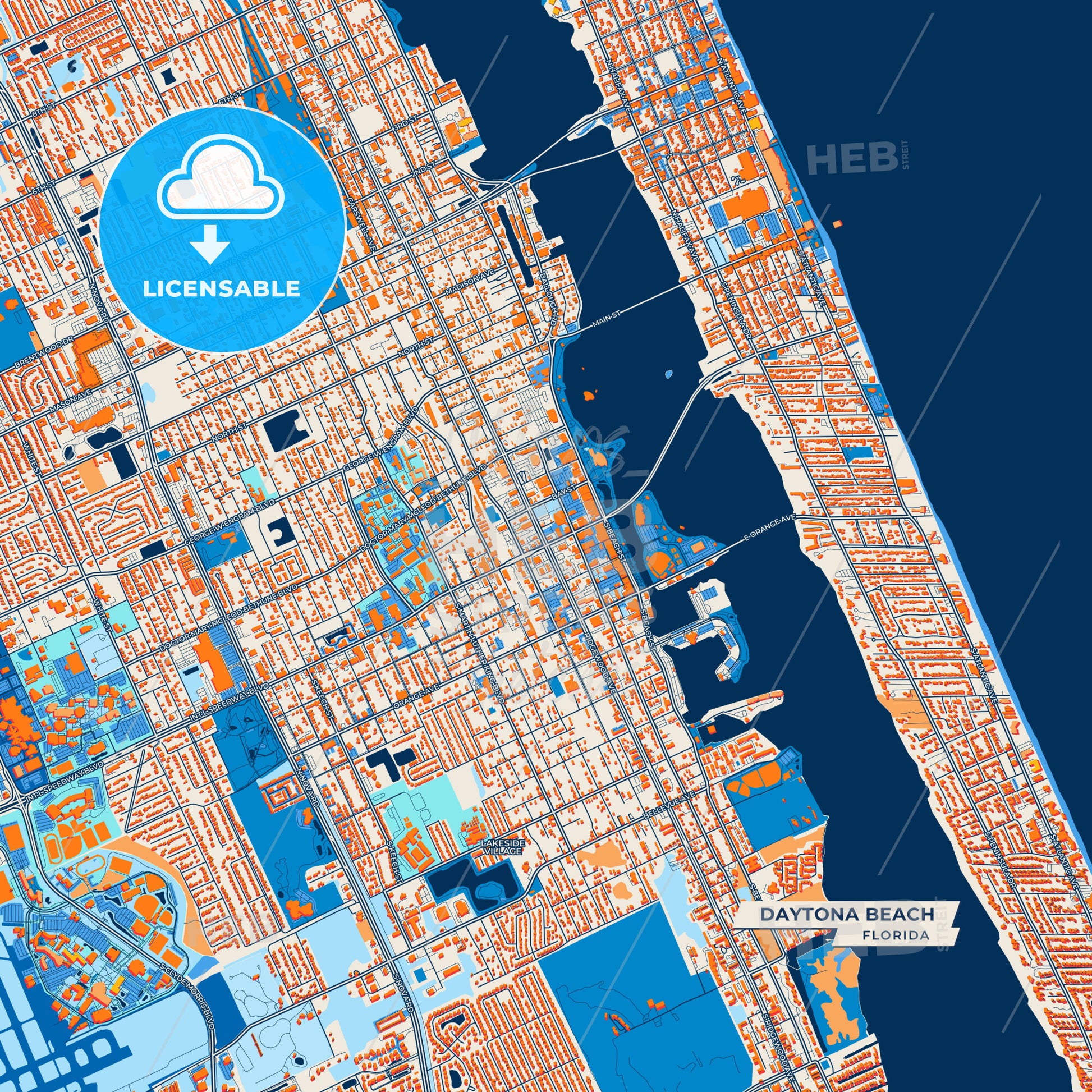 Canvas Print Template of Daytona Beach Street Map