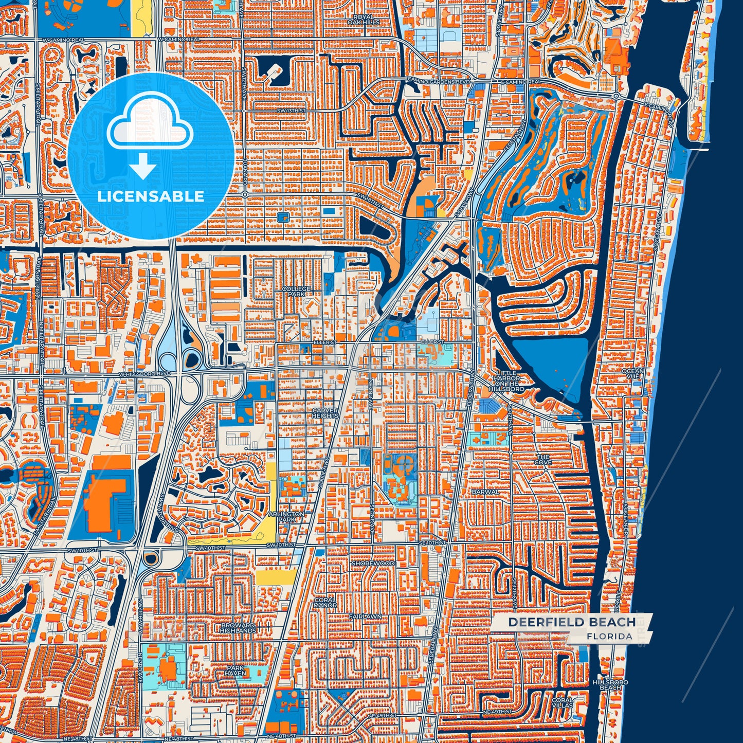 Canvas Print Template of Deerfield Beach Street Map