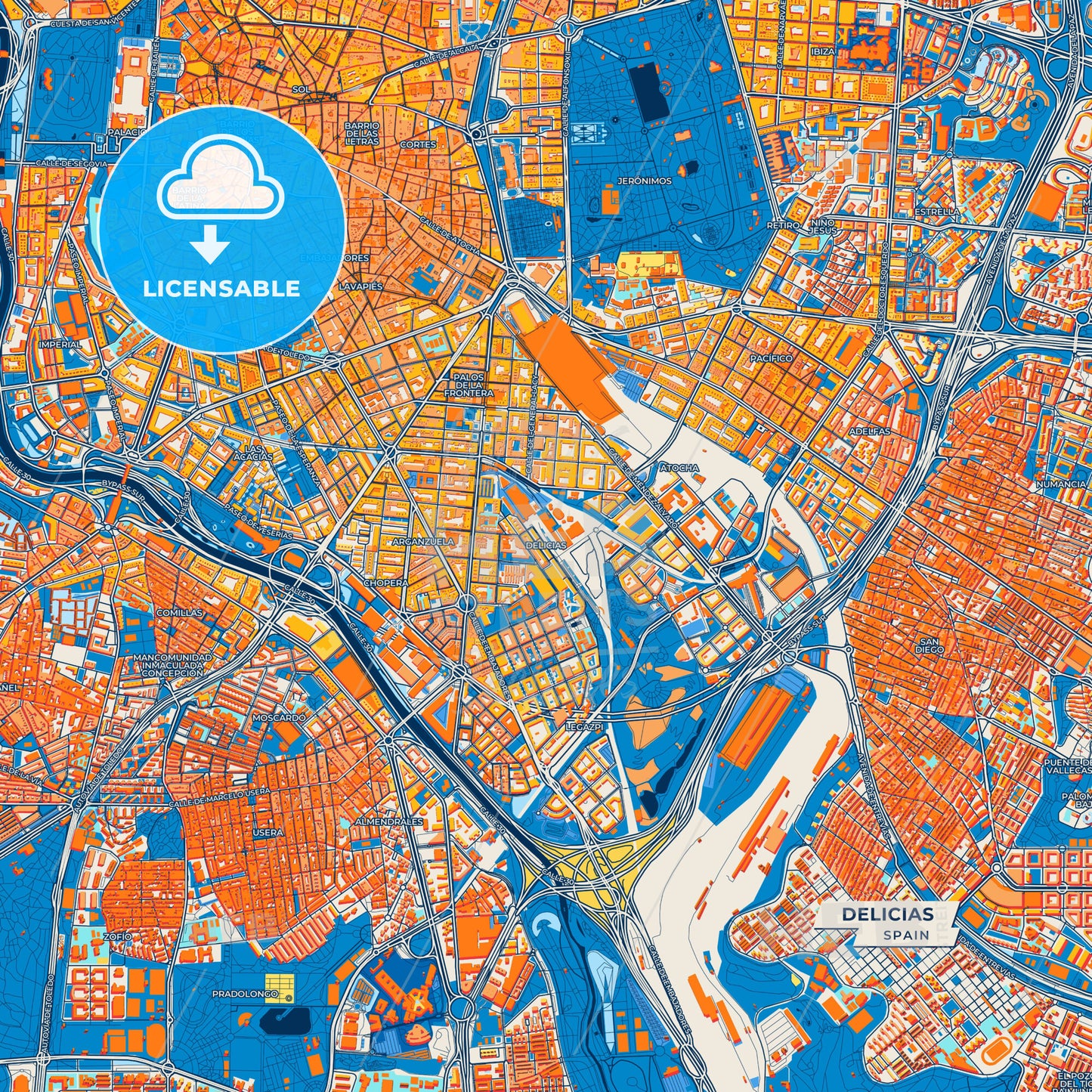 Canvas Print Template of Delicias Street Map