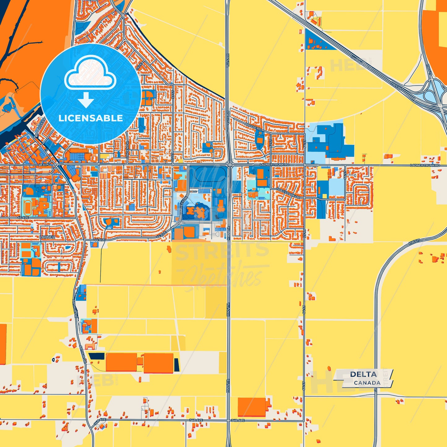 Canvas Print Template of Delta Street Map