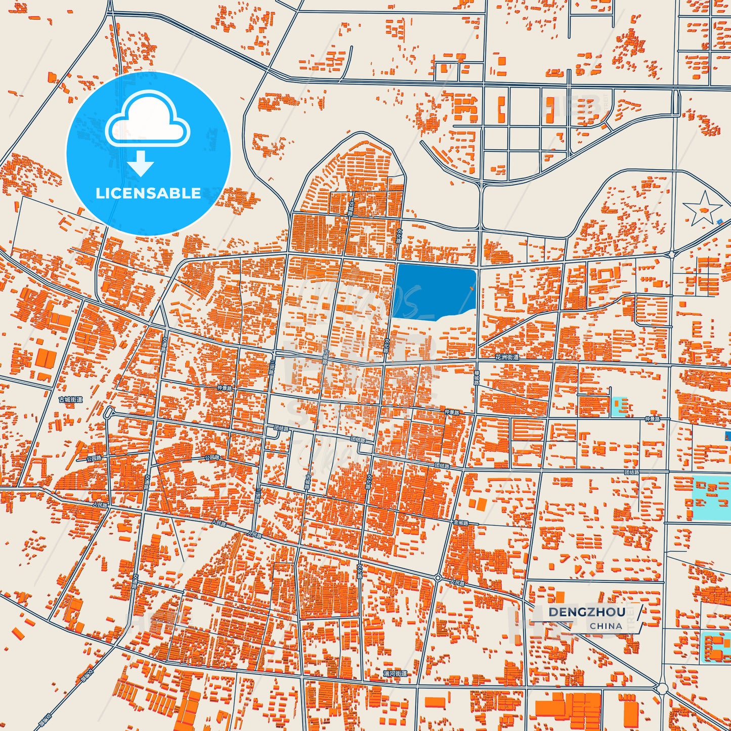 Canvas Print Template of Dengzhou Street Map