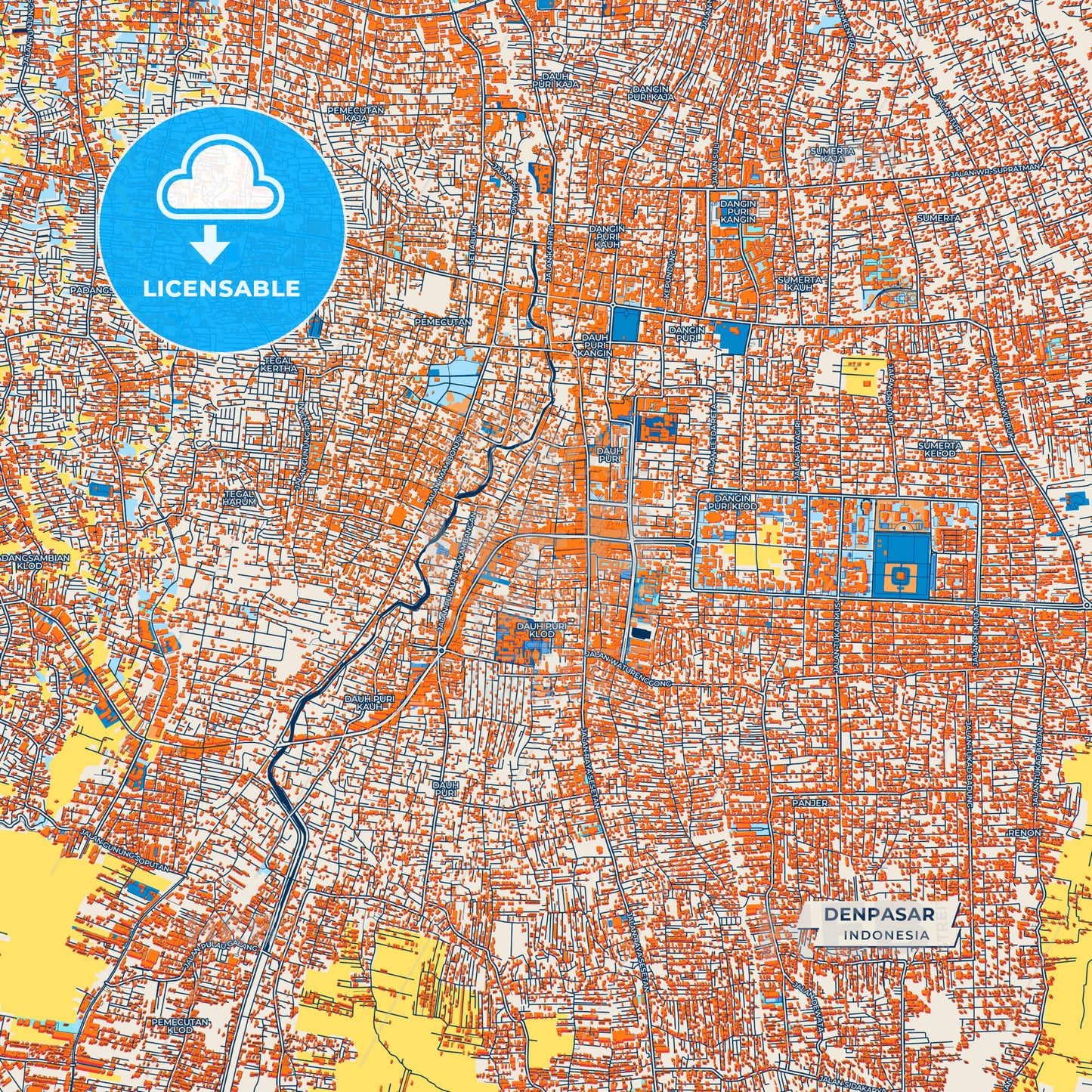 Canvas Print Template of Denpasar Street Map