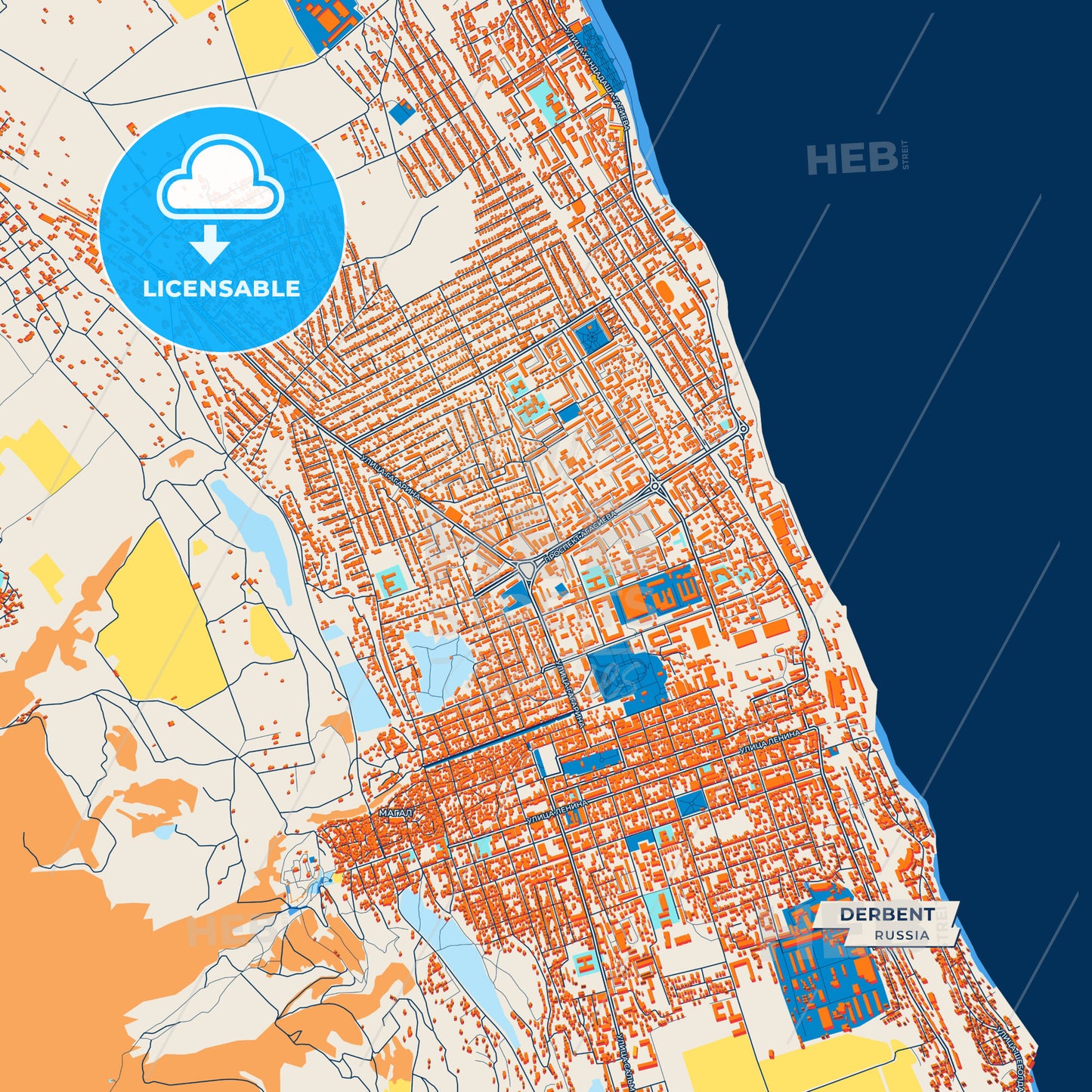 Canvas Print Template of Derbent Street Map