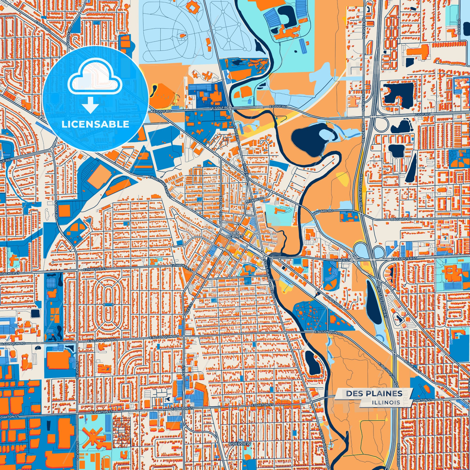 Canvas Print Template of Des Plaines Street Map