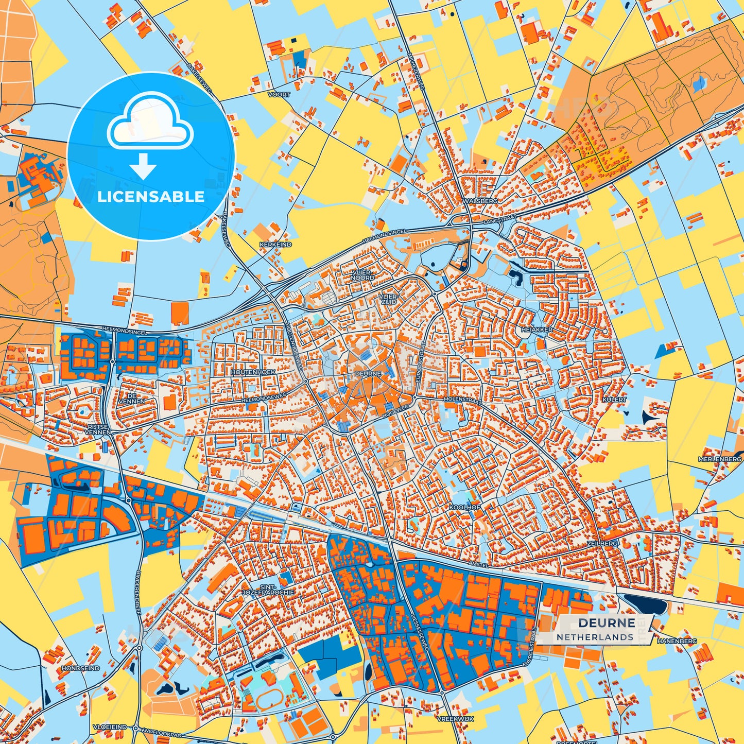Canvas Print Template of Deurne Street Map