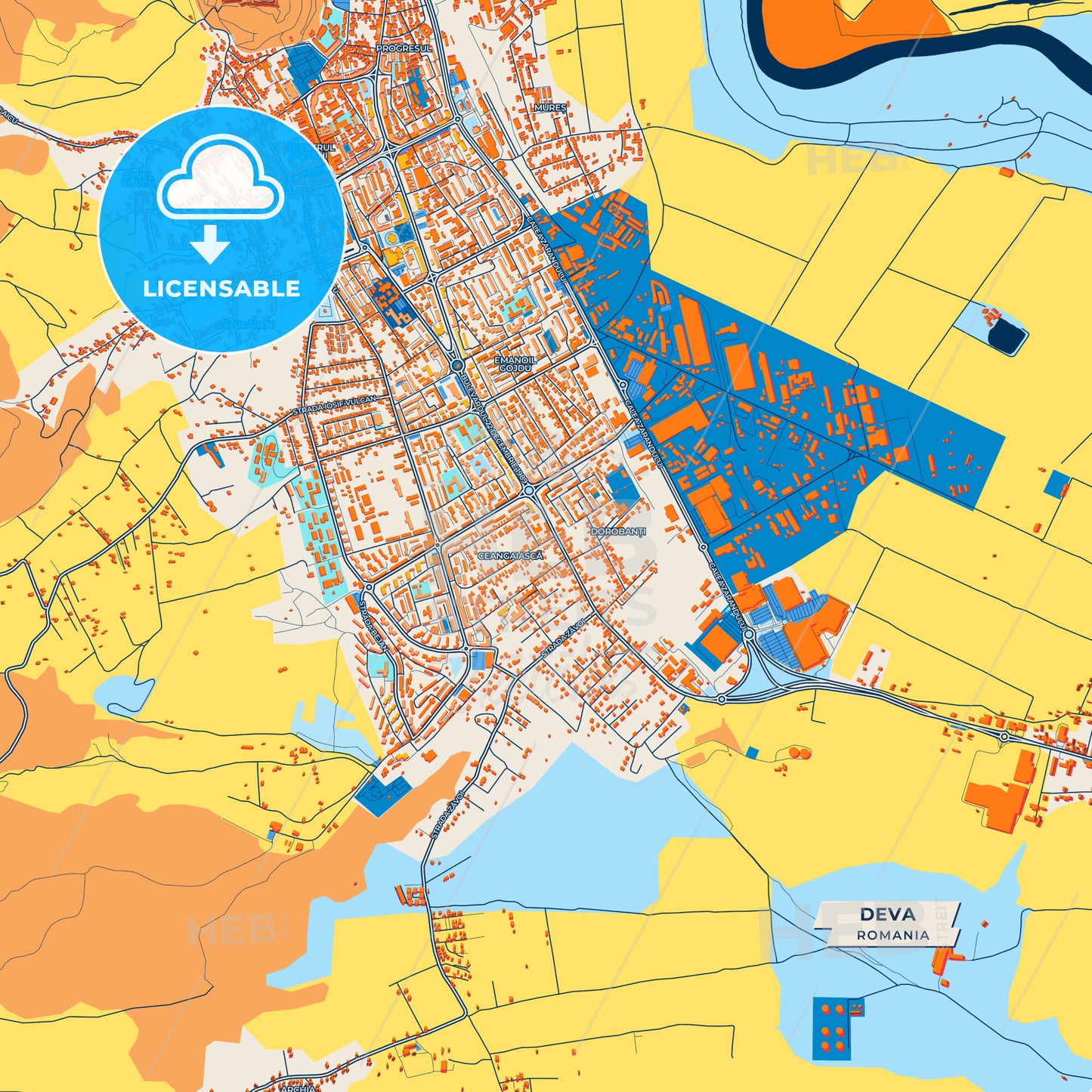 Canvas Print Template of Deva Street Map