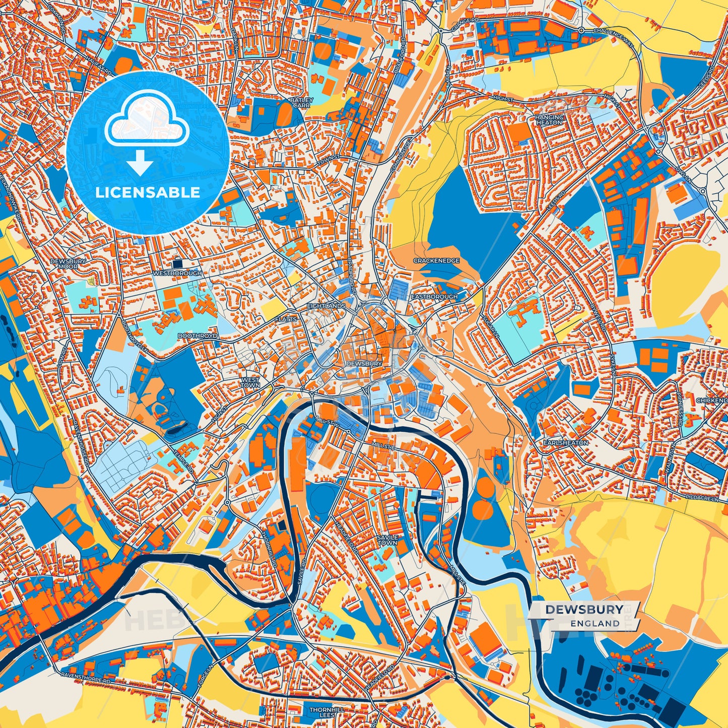 Canvas Print Template of Dewsbury Street Map