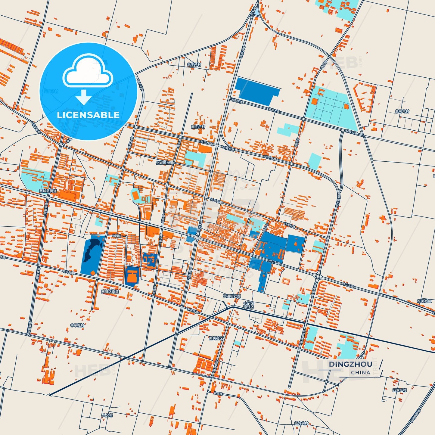 Canvas Print Template of Dingzhou Street Map