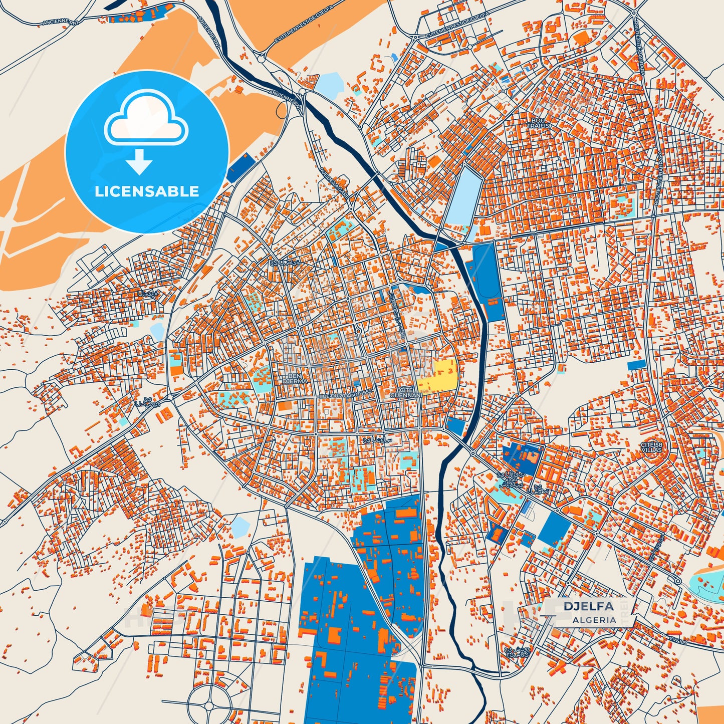 Canvas Print Template of Djelfa Street Map